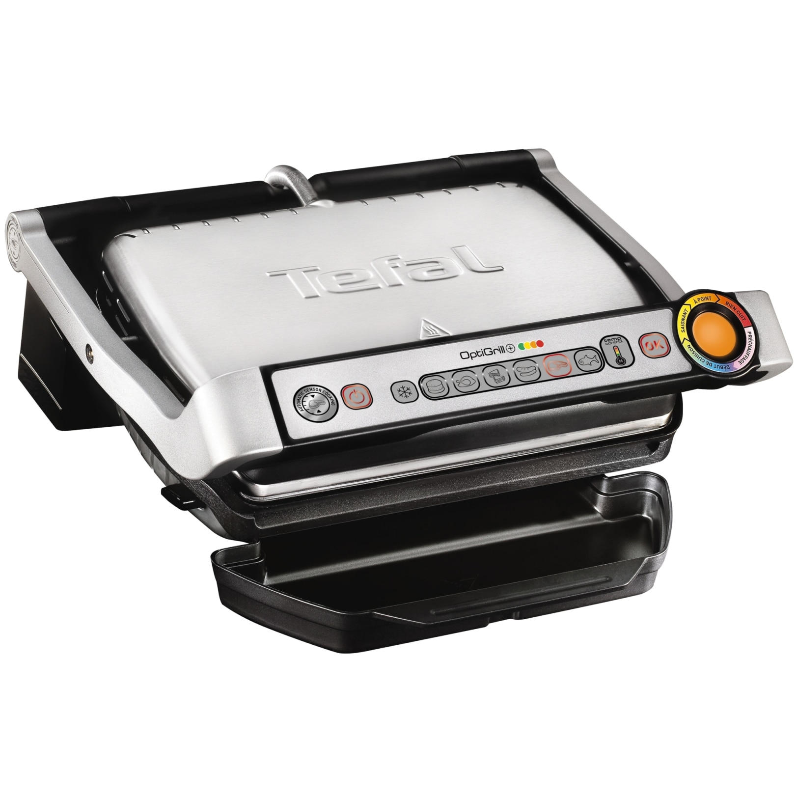 Gratar electric Tefal OptiGrill+ GC712D34 , 2000 W, 6 programe automate, Inox/Negru