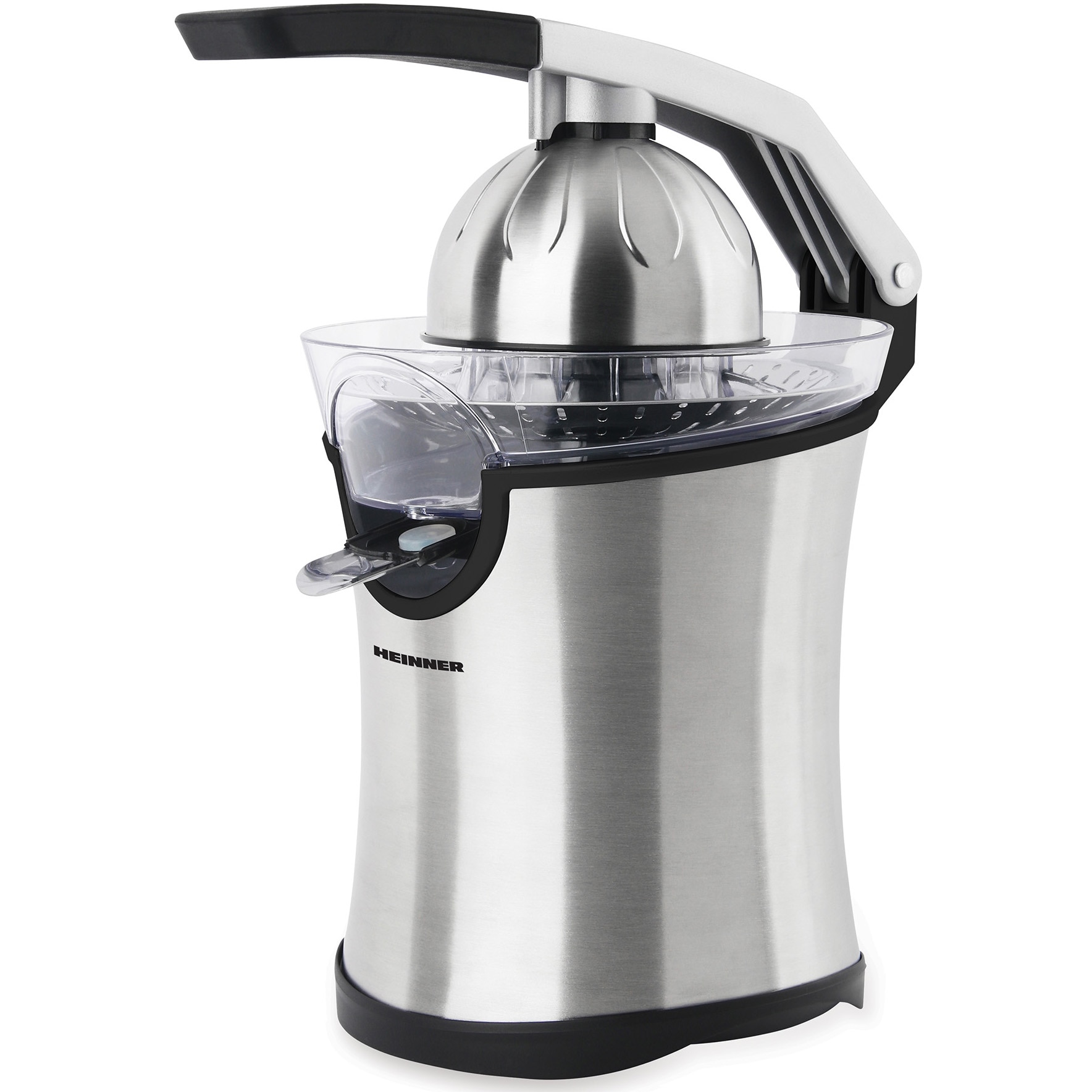Storcator de citrice Heinner Aren HCP-160SS, 160W, 2 conuri, filtru inox, maner cu aluminiu turnat, picioruse antialunecare, inox