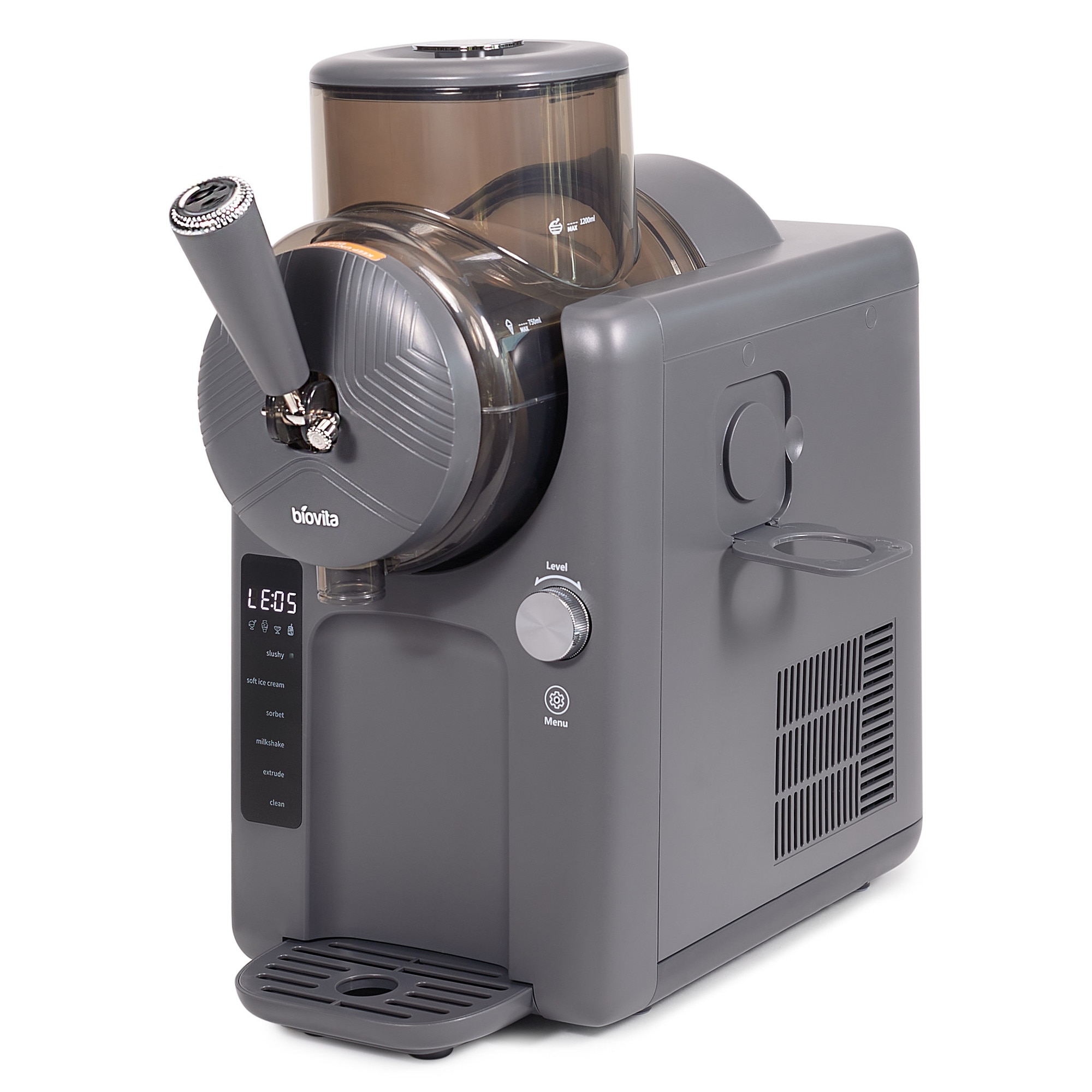 Aparat pentru Inghetata si Slushy, Biovita FROSTY, 150W, Refrigerare Automata, 1.2L Capacitate, 6 Programe Prestabilite