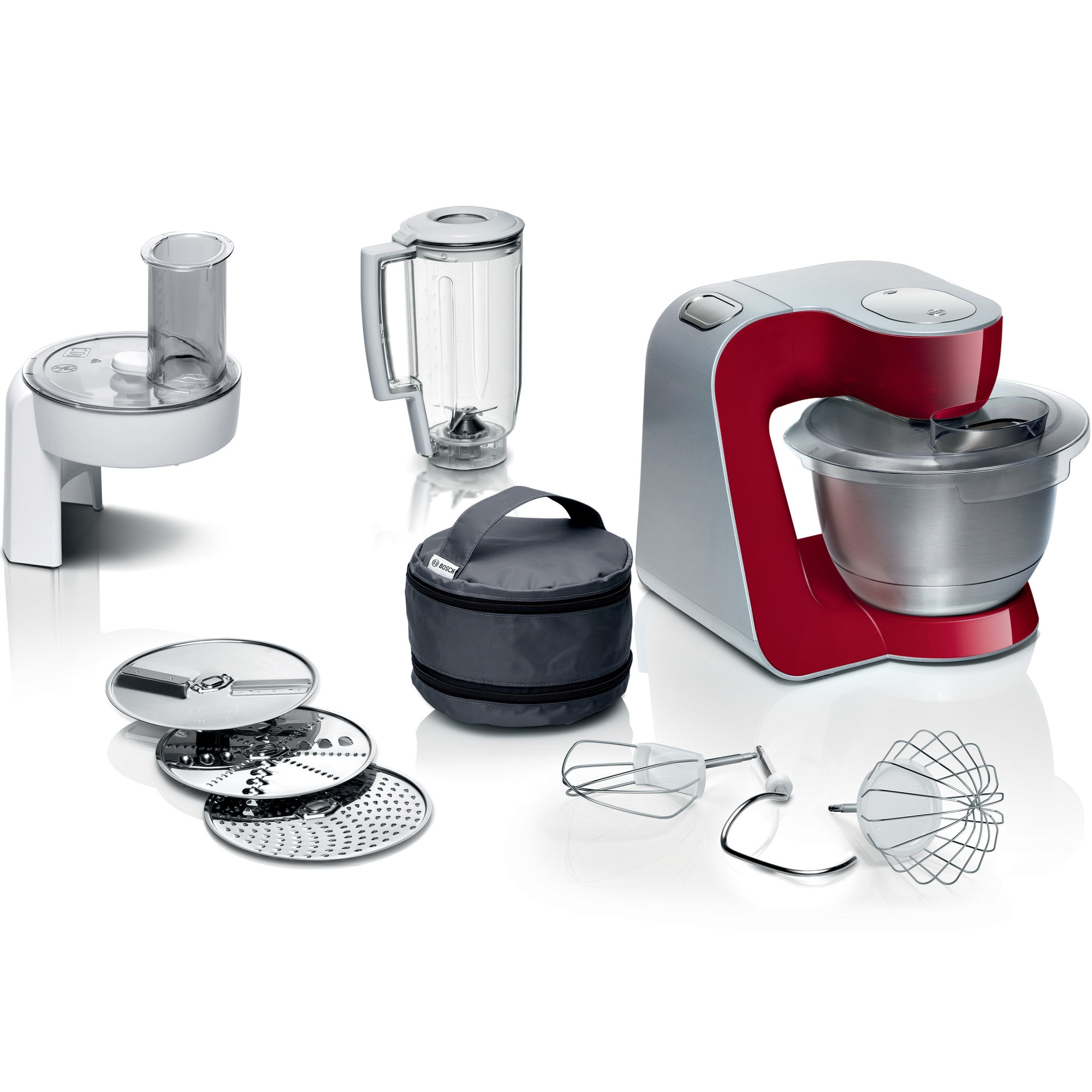 Robot de bucatarie Bosch MUM58720, 1000 W, Bol Inox 3.9 l, blender 1.25 l, 7 viteze+impulse, mixare planetara 3D, rosu