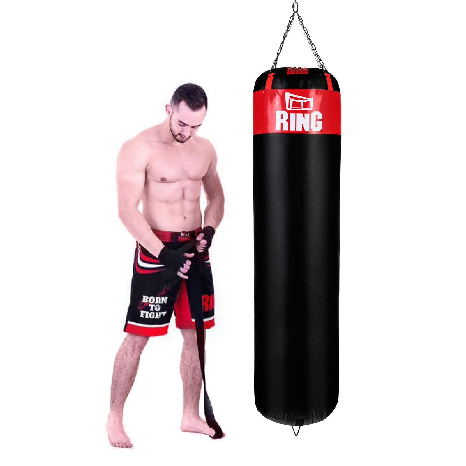 Sac de box gol Ring Kolos, Plawil, 180x45 cm, Negru / Rosu