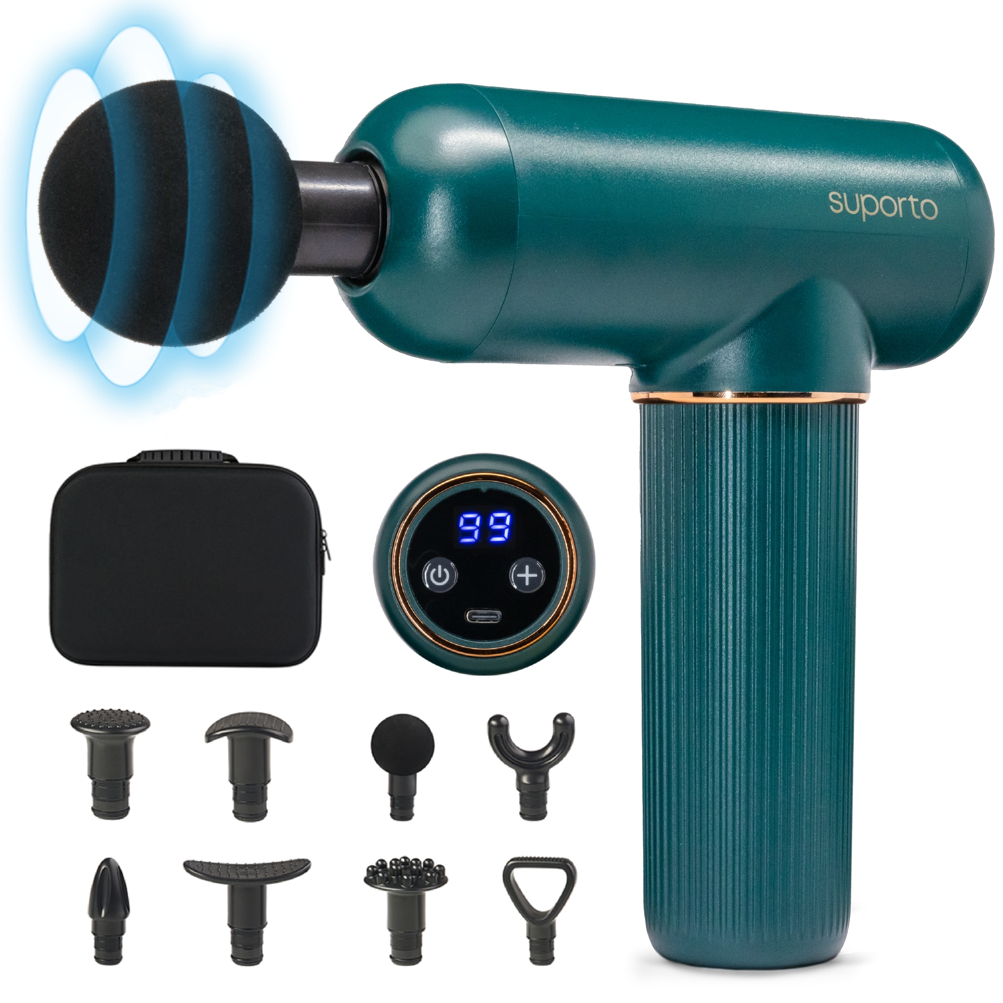 Pistol Masaj Profesional Verde, Aparat de masaj tip Pistol, Massage Gun cu Percutii pentru Relaxare si Tonifiere Musculara