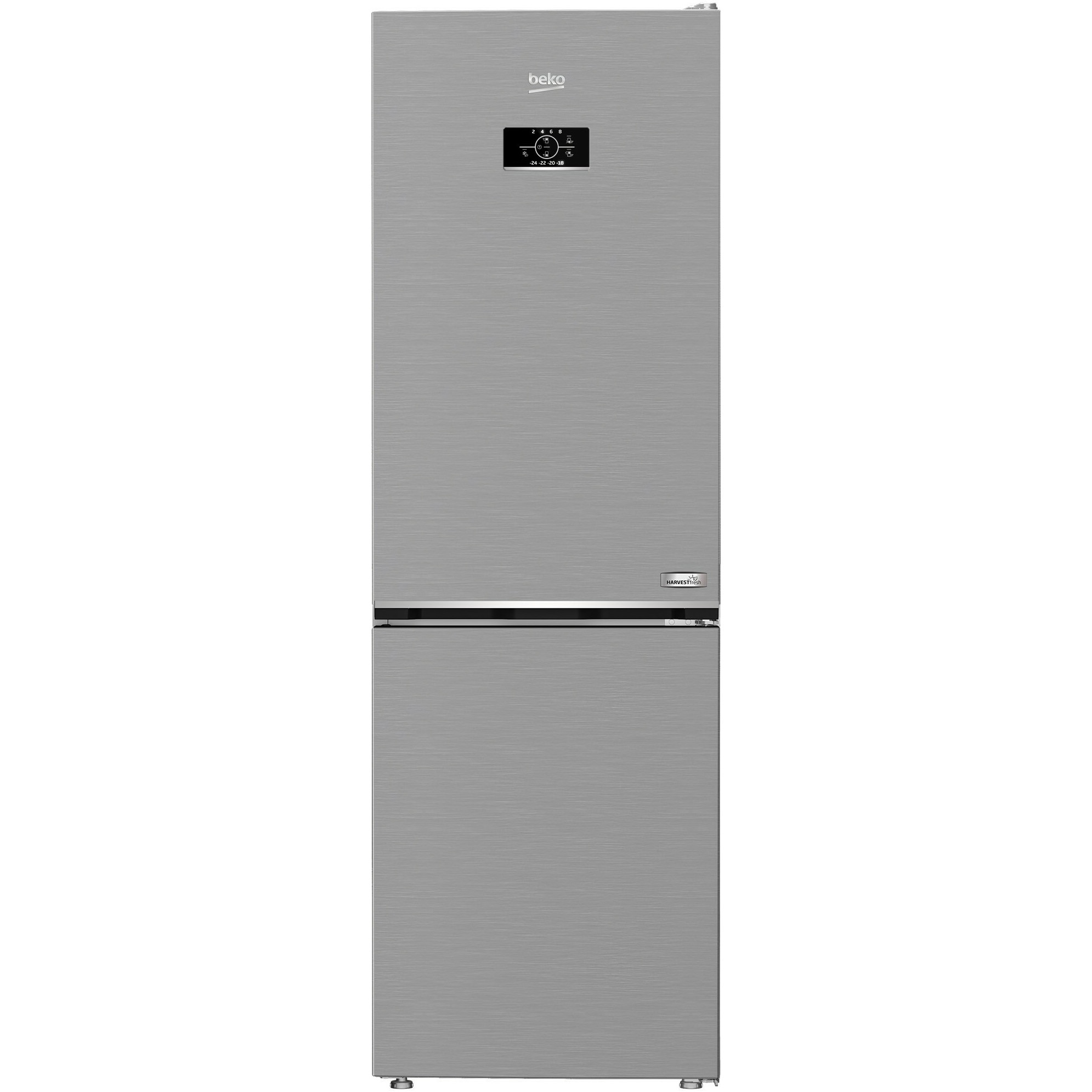 Combina frigorifica Beko B3RCNA364HXB1, 316 l, No Frost, HarvestFresh, AeroFlow, Kitchen Fit, Everfresh+, Clasa E, 187 cm, Metal Look