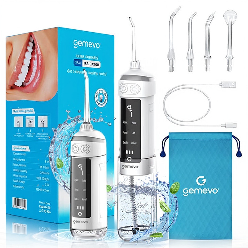 Irigator Bucal Profesional tip Dus bucal Gemevo®️ CARE, Irigator Oral fara fir, Ultra-portabil, 6 Programe de lucru, Afisaj Digital, Protectie Supraincalzire, I