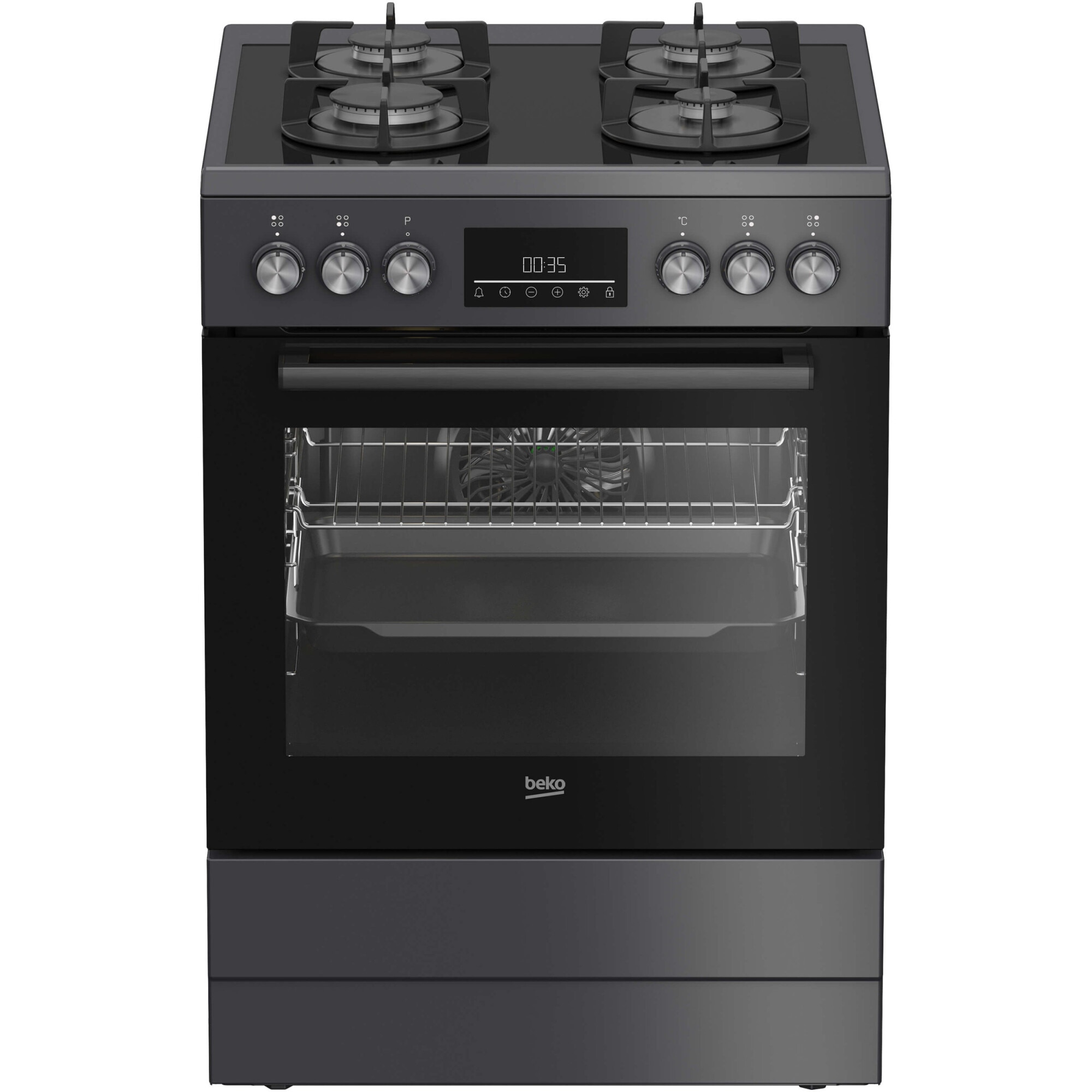 Aragaz mixt Beko FBM62330GADSN, Gaz, 4 arzatoare, Aprindere integrata, Cuptor electric, 72 l, 8 functii, Clasa A, 60 cm, Antracit