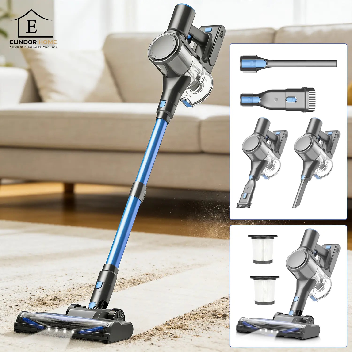 Aspirator 4 in 1 Elindor® pentru Aspirare Covoare, Robot pentru Reducerea Alergenilor, pentru Antiacarieni pentru Covoare, Masina, Saltea si Tapiterie, Ideal pe