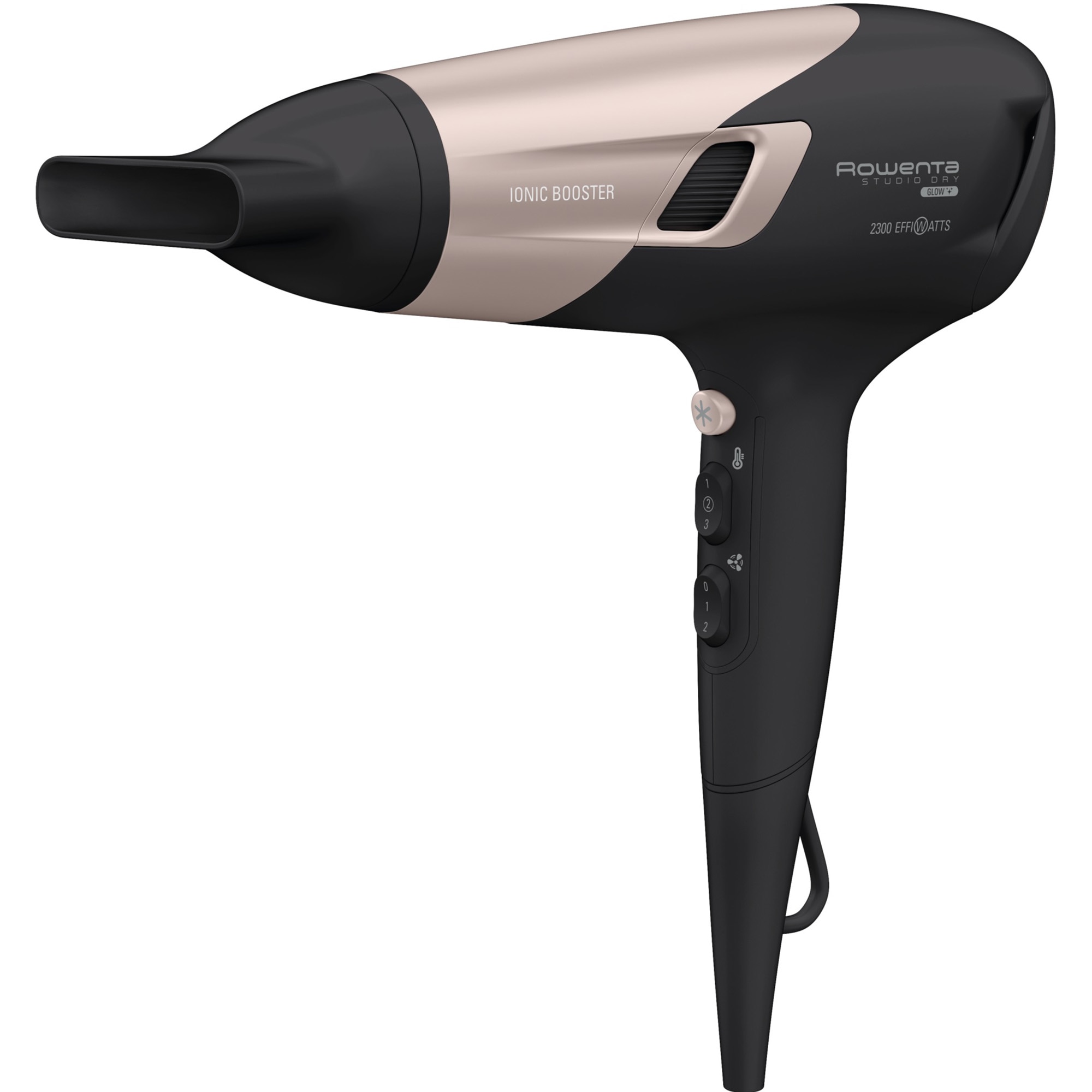 Uscator de par ROWENTA Studio Dry Glow CV5831F0, 2300W, 6 trepte de viteza si temperatura, tehnologie Thermo control, difuzor pentru volum, negru-roz