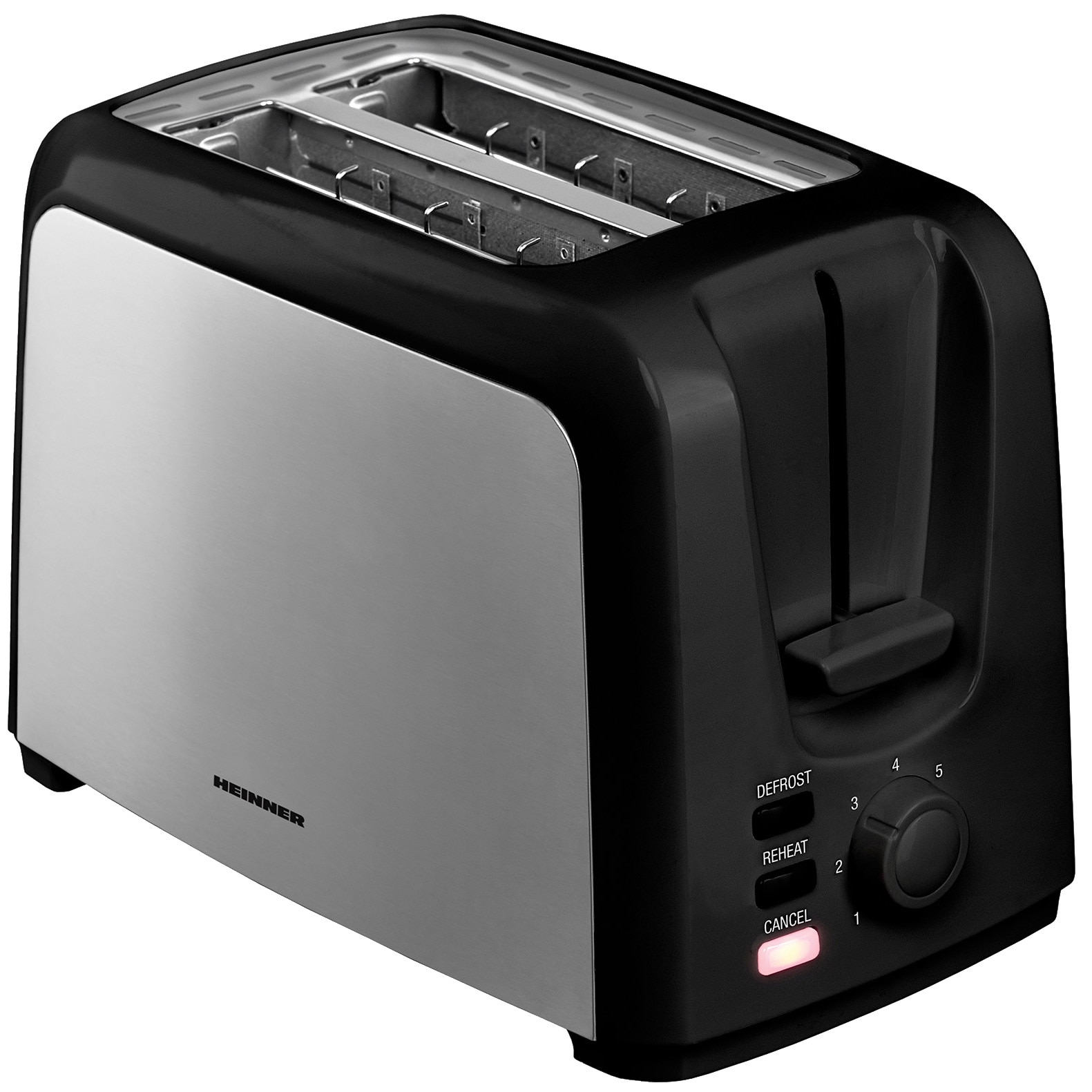 Prajitor de paine Heinner HTP-700BKSS, 750 W, 7 nivele de rumenire, 3 functii, Negru/Inox