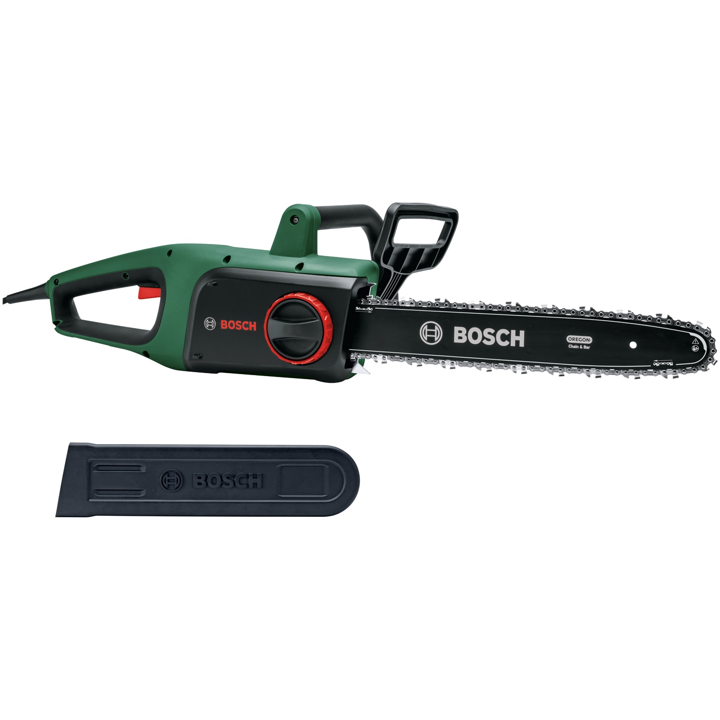Drujba electrica (fierastrau) cu lant Bosch UniversalChain 35, putere 1800 W, 35 cm lungime lama, 12 m/s viteza lant, lant Oregon, sistem SDS de tensionare lant
