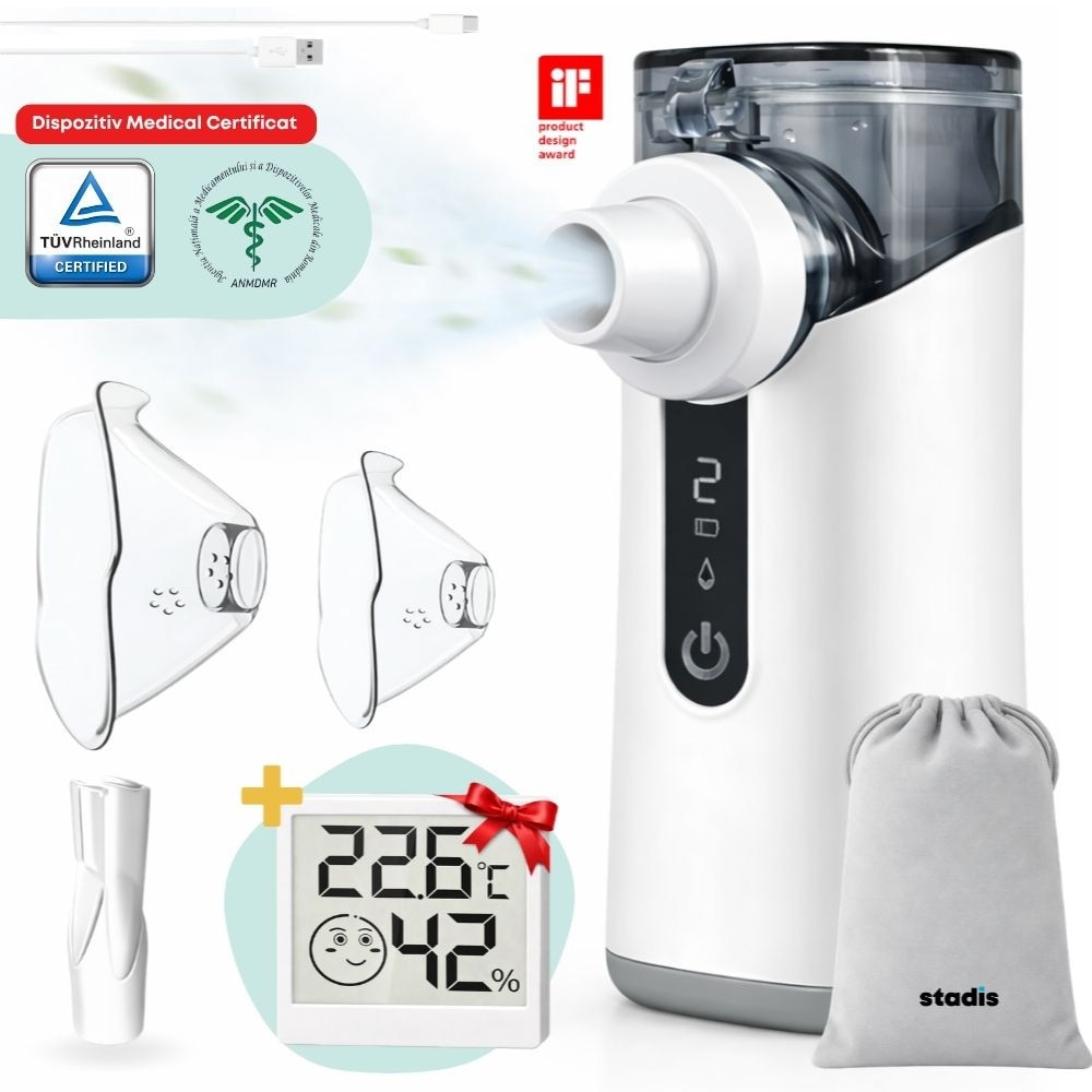 Aparat Aerosoli STADIS™ YS32 Pro, Validat Clinic, Nebulizator Ultrasonic, Portabil, Ultra Silentios, Tehnologie MESH, Functie de Auto-Curatare, Duza Inhalare, M