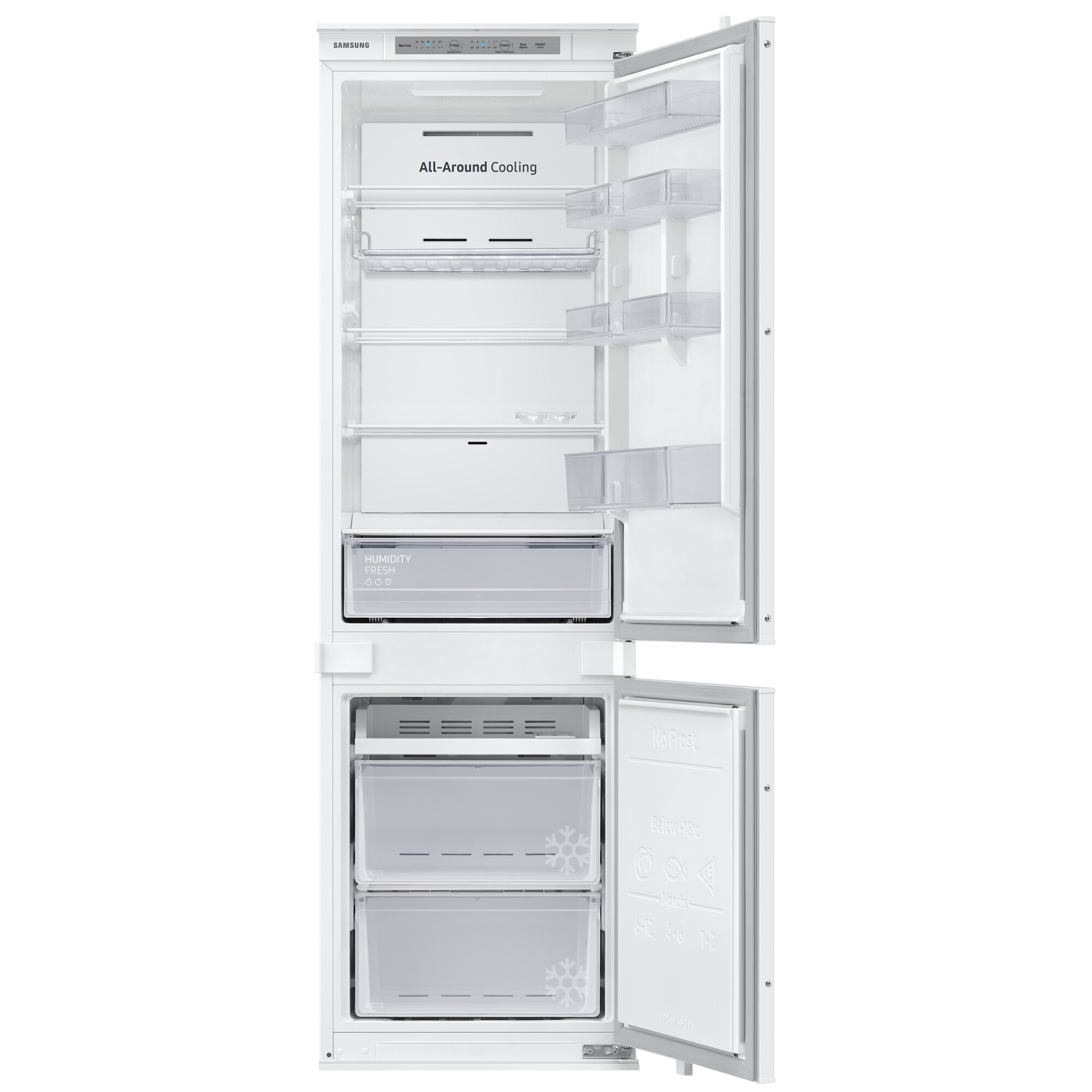 Combina frigorifica incorporabila Samsung BRB26602FWW/EF, 267 l, No Frost, All-Around Cooling, SpaceMax, Power Freeze, Compresor Digital Inverter, Clasa F, H 17