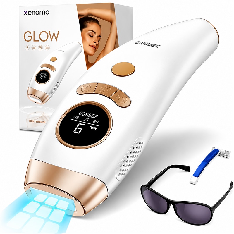 Epilator IPL Xenomo® GLOW, Pentru epilare definitiva fara durere, Tehnologie IPL, 9 Trepte de intensitate, Mod Automat si Manual, Pentru femei si barbati, fata,