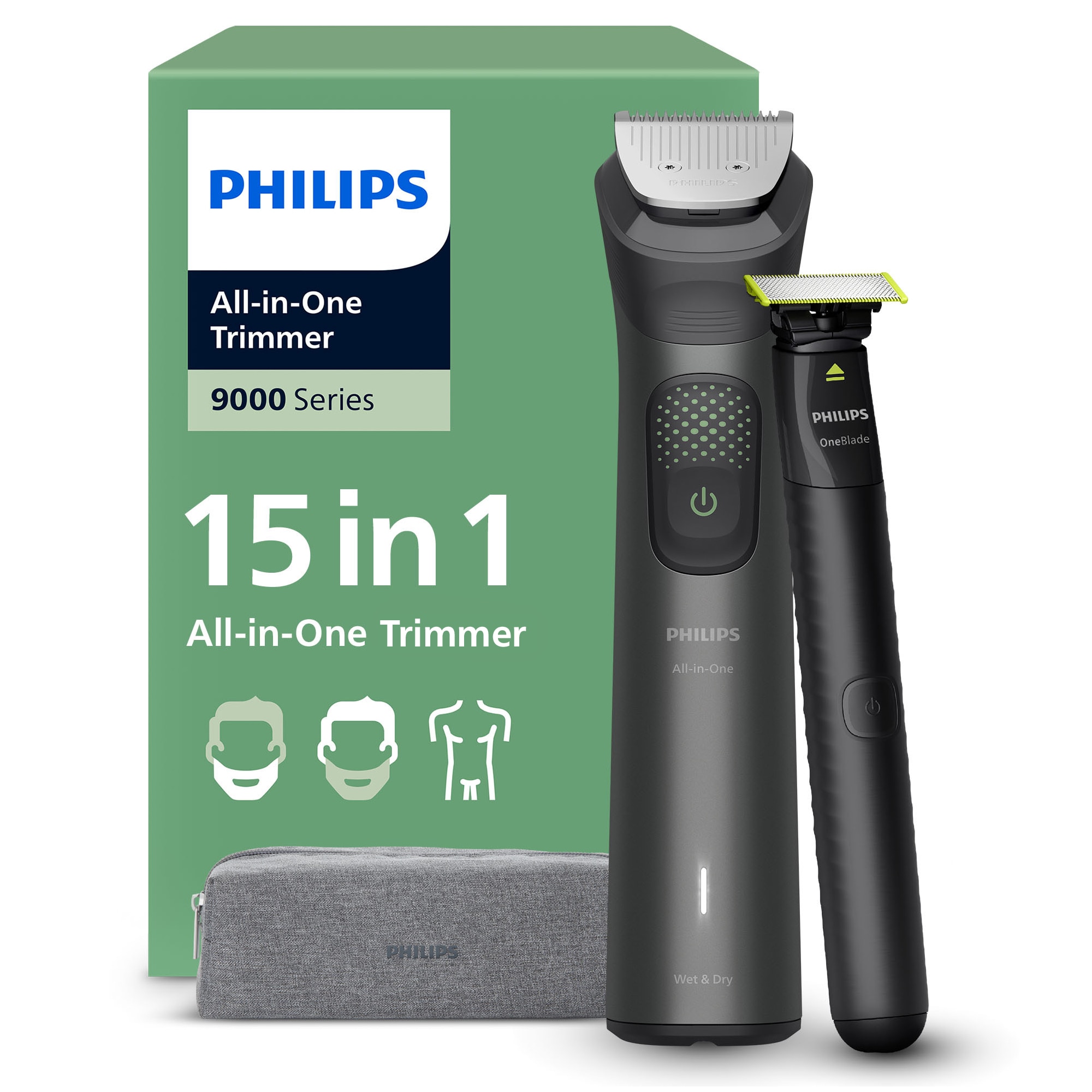Aparat de tuns barba & parul de pe cap si corp 15in1 PHILIPS All-in-One MG9531/15 +OneBlade, autonomie 120 min, 27 setari de lungime: 0,2 mm OneBlade & 0,5-20 m