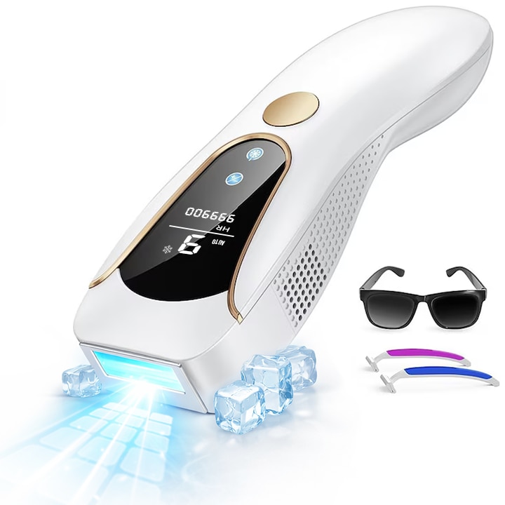 Epilator IPL Xenomo® SHINE PRO, Pentru epilare definitiva fara durere, Tehnologie IPL, Functie racire, 9 Trepte de intensitate, 999.999 impulsuri, 3 Moduri de u