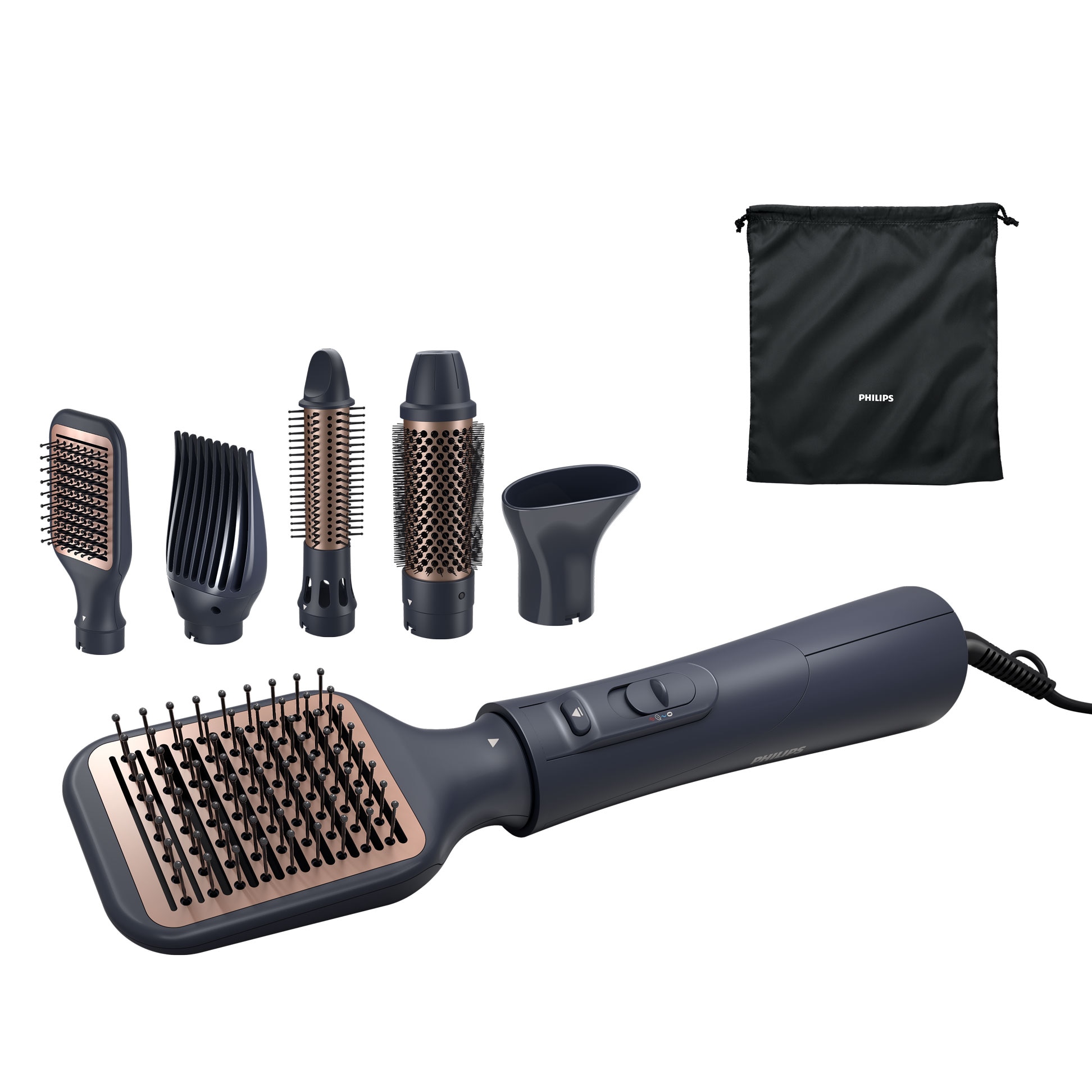 Perie cu aer cald Philips Seria 5000 BHA530/00, 1000W, tehnologie de distributie uniforma a caldurii, de 4 ori mai multi ioni, 5 accesorii, diametru perie 38mm,