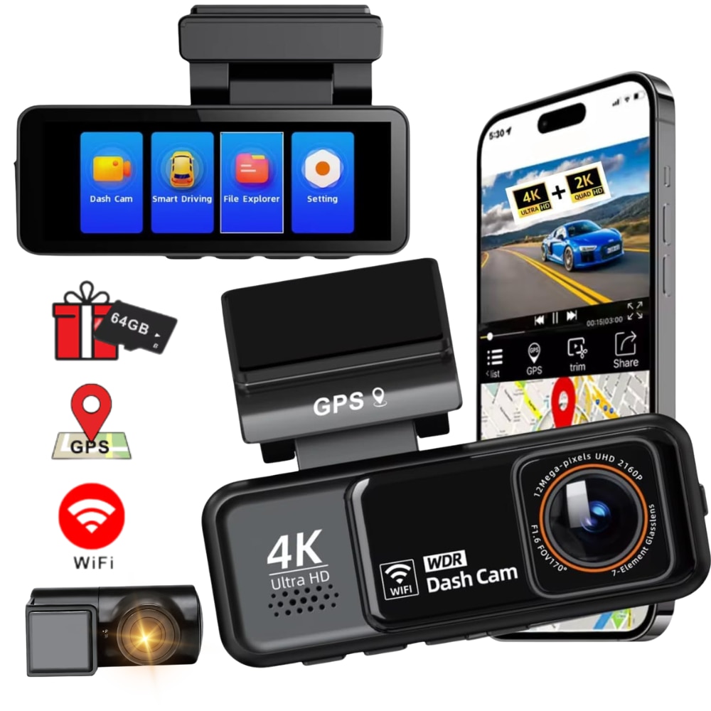 Camera Auto DVR Nuvora V21, Camera de Bord, 4K Full HD, 2K, Design Modern, GPS, WiFi, Inregistrare in Bucla, Vedere Nocturna, Camera Marsarier, Cabluri Pentru F
