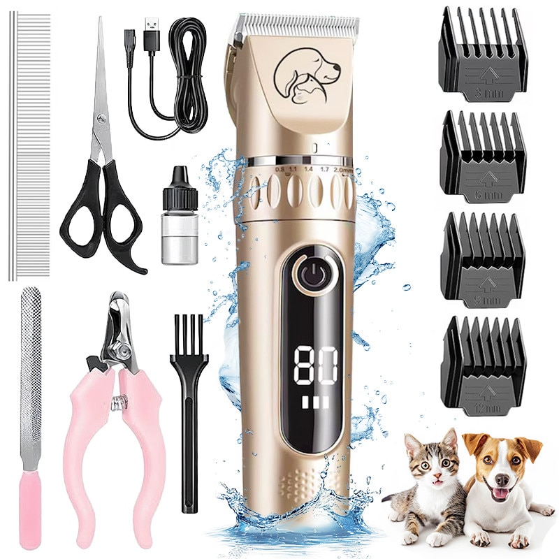 Masina de tuns animale Xenomo® TRIM-XPERT pentru caini si pisici, Fara fir, Lama Ceramica, Afisaj Digital, Acumulator 1500mAH, 2 Trepte de viteza, 7000RPM, Sile