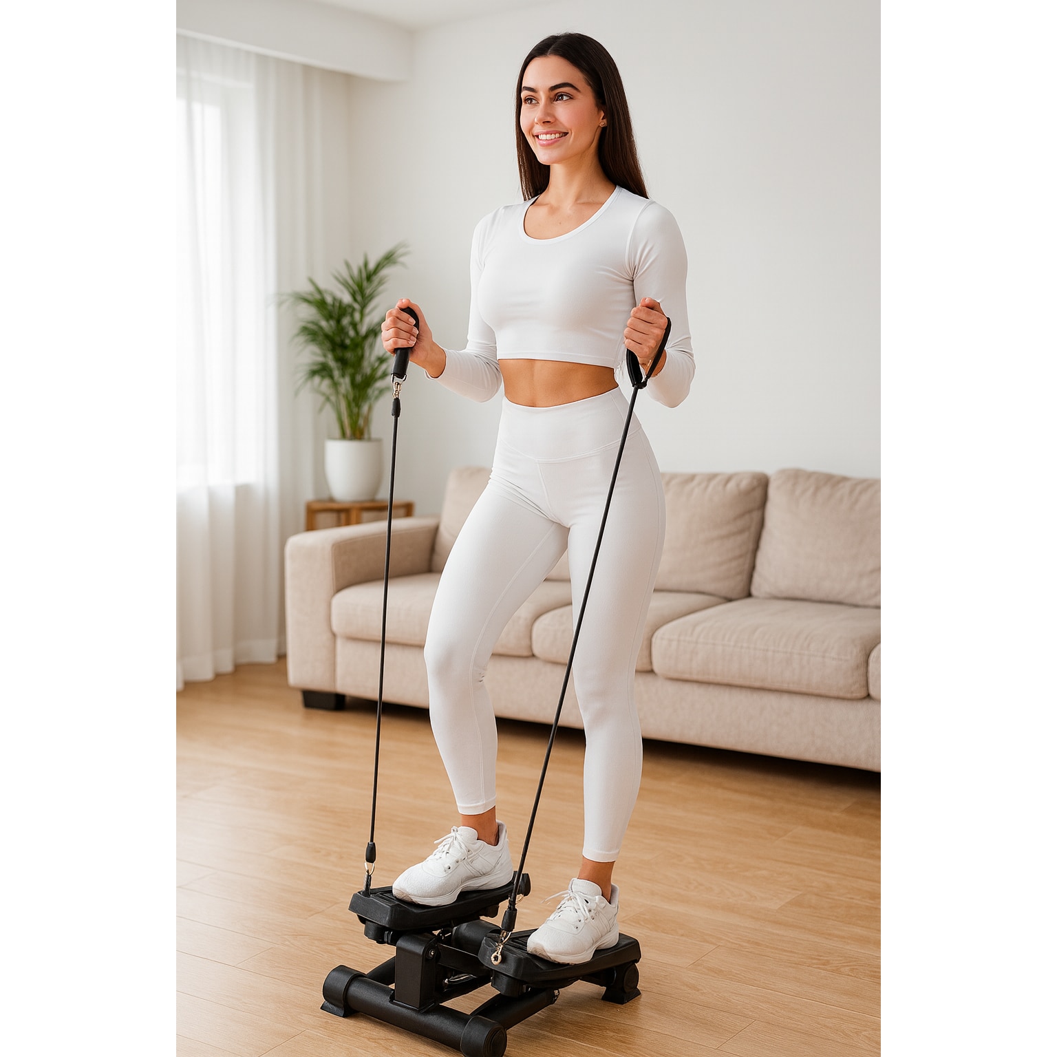 Stepper reglabil cu corzi BLACK EDITION idealSTORE, Dimensiuni 40 x 37 x 18 cm, Telescoape puternice, Suprafata anti-derapanta, Intensitate ajustabila, 4 Functi