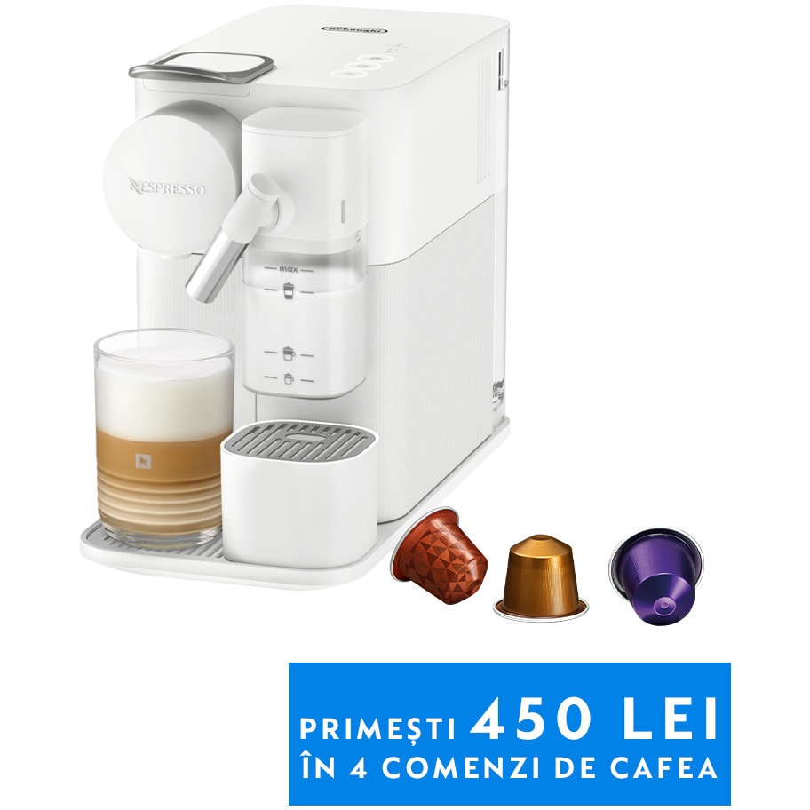Espressor Nespresso by De’Longhi Lattissima One Evolution EN510.W, 19 bari, 1450 W, Alb, set capsule degustare inclus