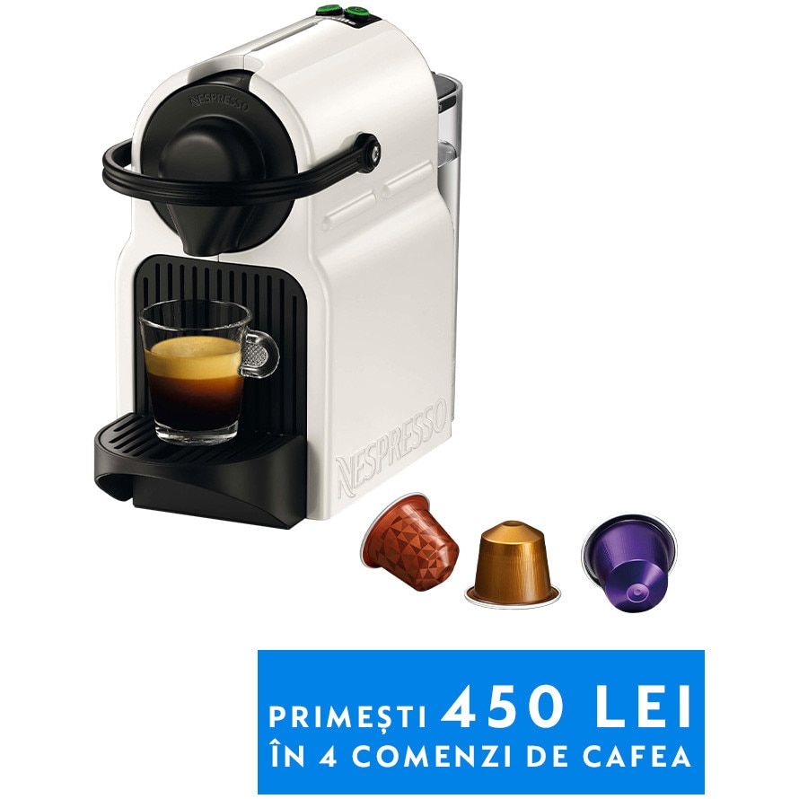 Espressor Nespresso by Krups Inissia XN100110, 1260W, 19 Bar, 0.7L, Alb, set capsule degustare inclus