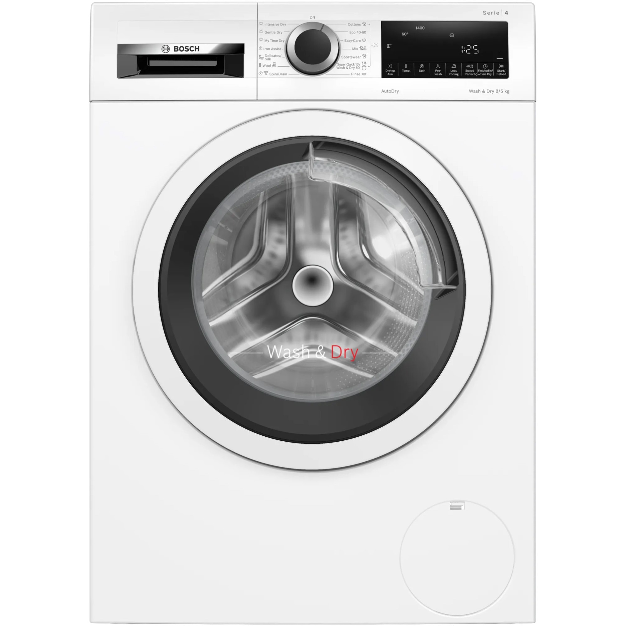 Masina de spalat rufe cu uscator Bosch WNA13400BY, 8 kg spalare, 5 kg uscare, 1400 RPM, Clasa C, EcoSilence Drive, AutoDry , ActiveWater Plus, Alb