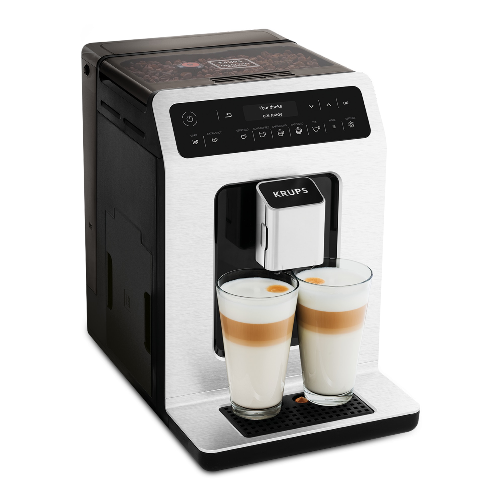 Espressor automat Krups Evidence EA890110, 1450W, 15 bari, rasnita cu 3 setari, 15 retete de bauturi, rezervor boabe 260g, rezervor apa detasabil 2.3L, functie 