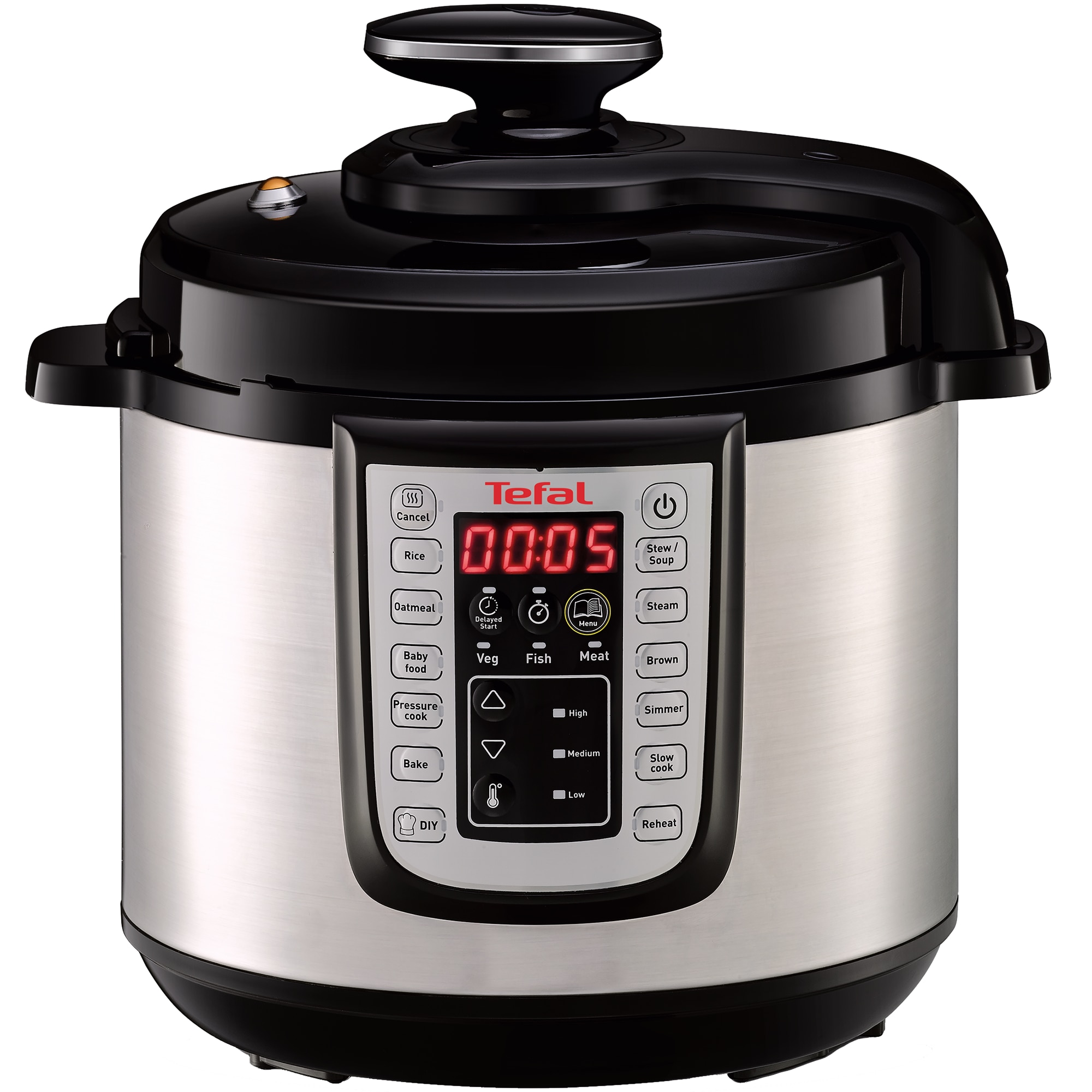 Oala sub presiune electrica Tefal One Pot CY505E30, 1200W, capacitate vas antiaderent 5.8 L, 25 de programe, functie pastrare la cald, argintiu & negru