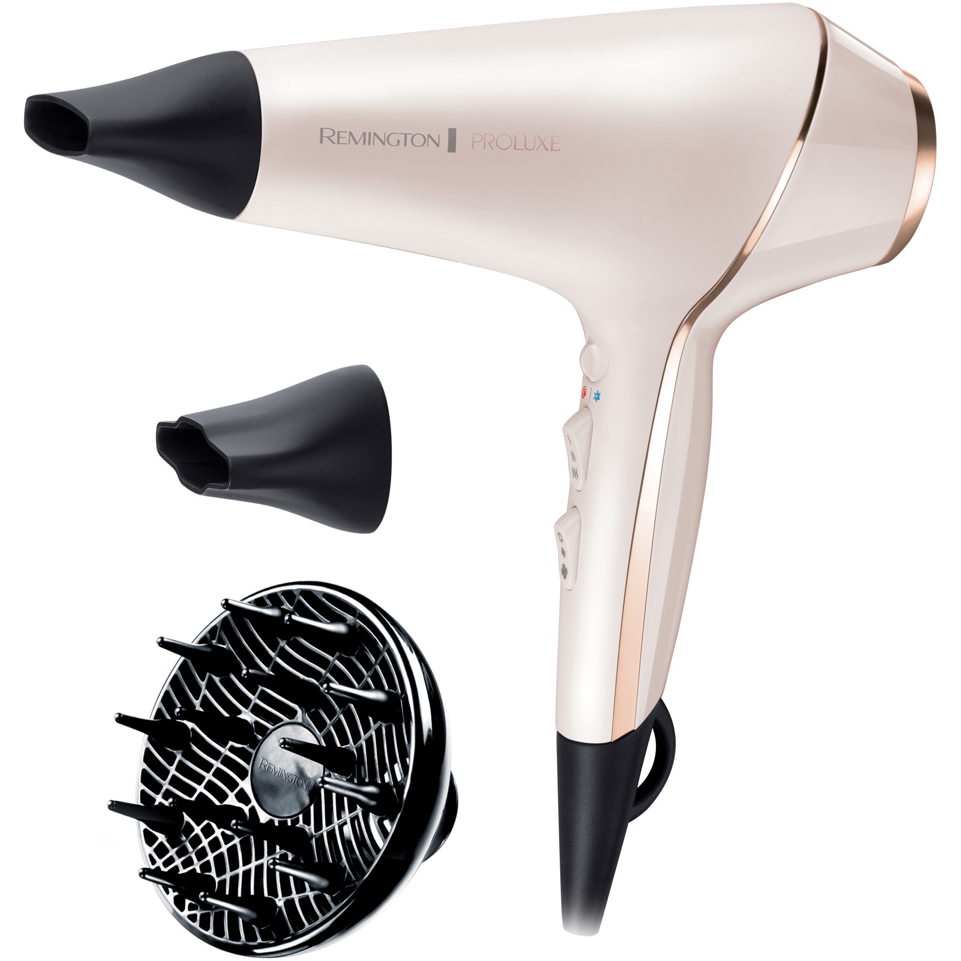 Uscator de par Remington PROluxe AC9140, 2400 W, Ionizare, OPTIheat, Functie PRO+ Style Shot, 3 trepte temperatura, 2 viteze, Cool Shot, 2 concentratoare, Difuz