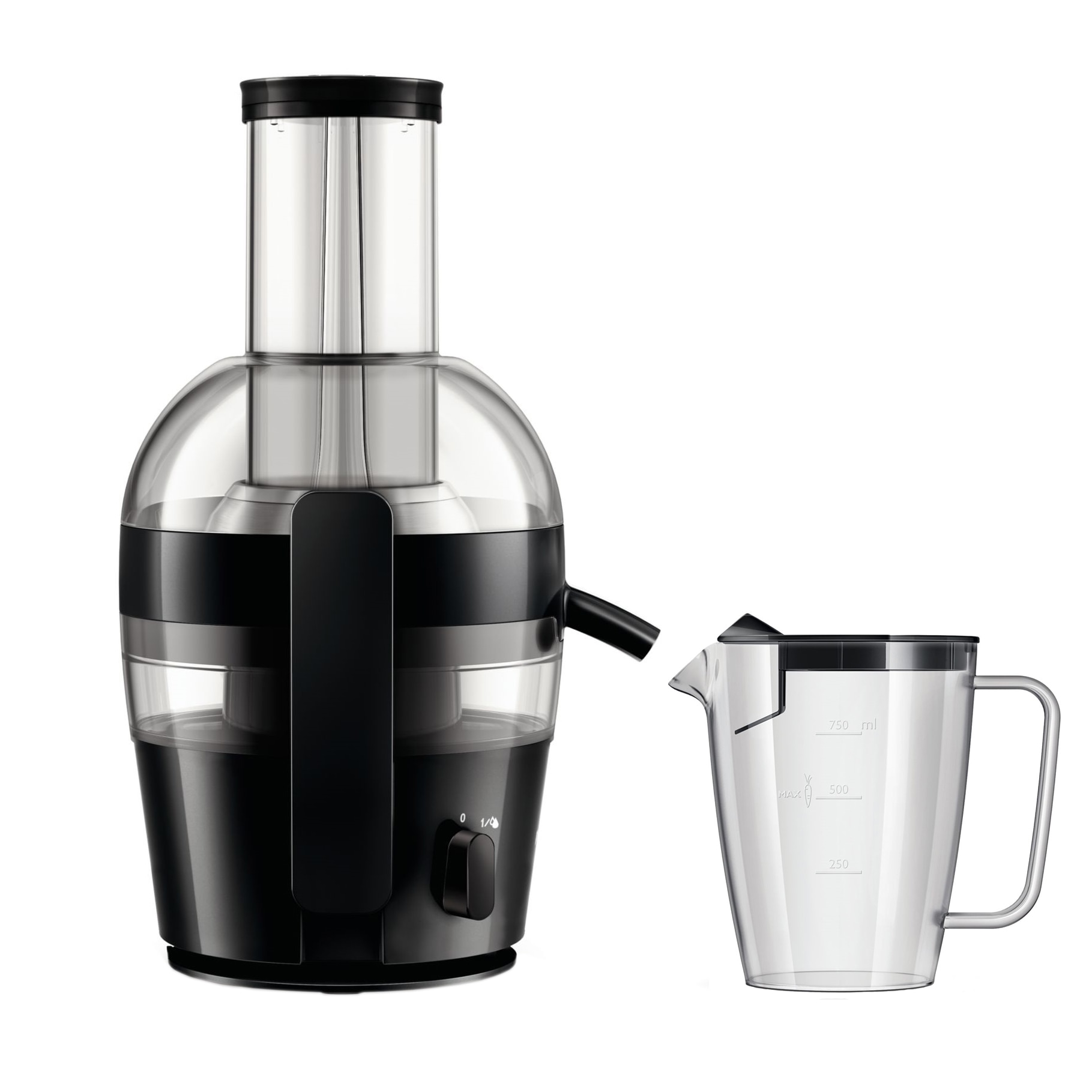 Storcator de fructe si legume Philips Viva Collection HR1855/70, 800 W, 1 Viteza, Tub de alimentare XL (75 mm), Tehnologie QuickClean, Sita QuickClean, recipien