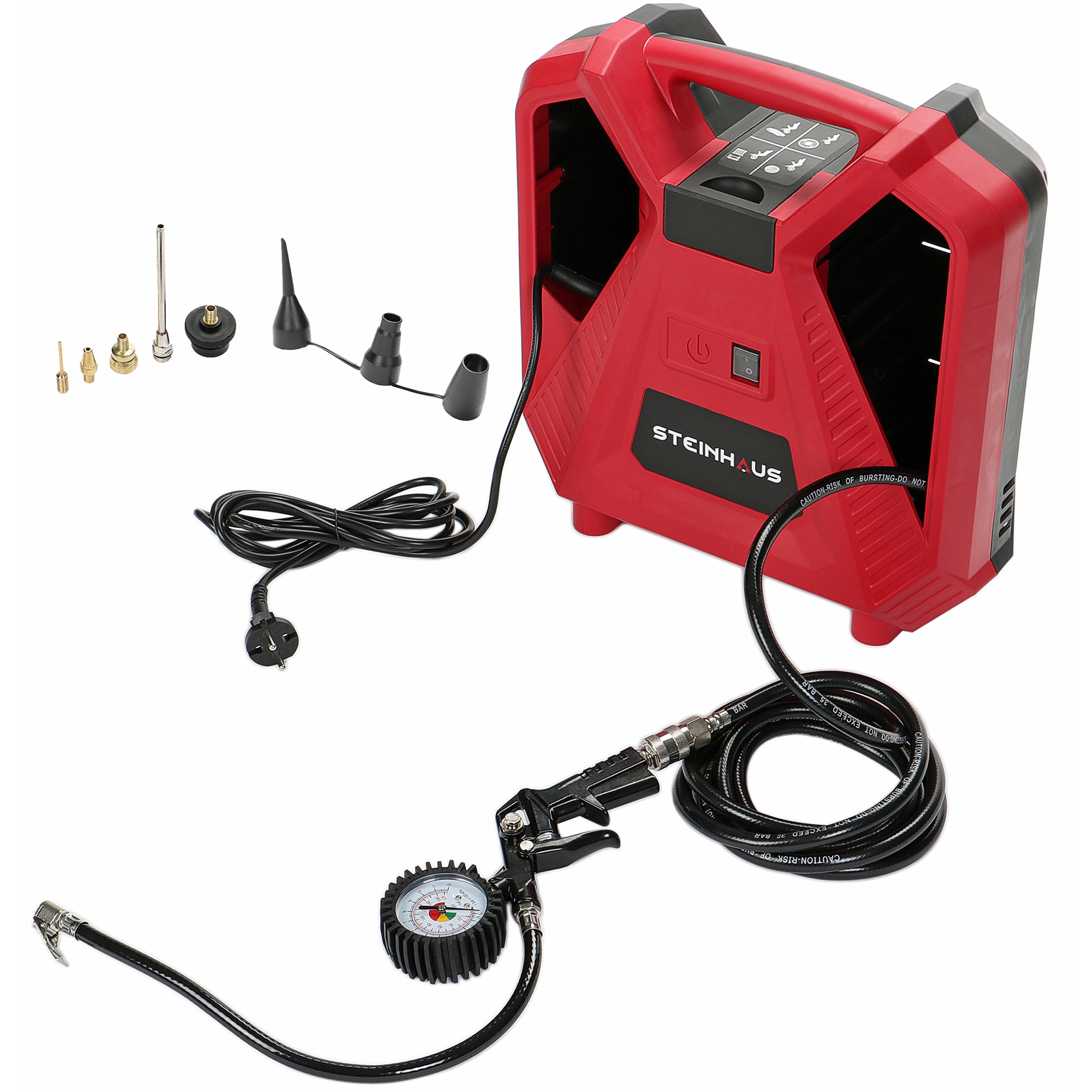Compresor aer fara ulei Steinhaus Start, cu piston 1100W, 8bar, 180l/min, 9 accesorii