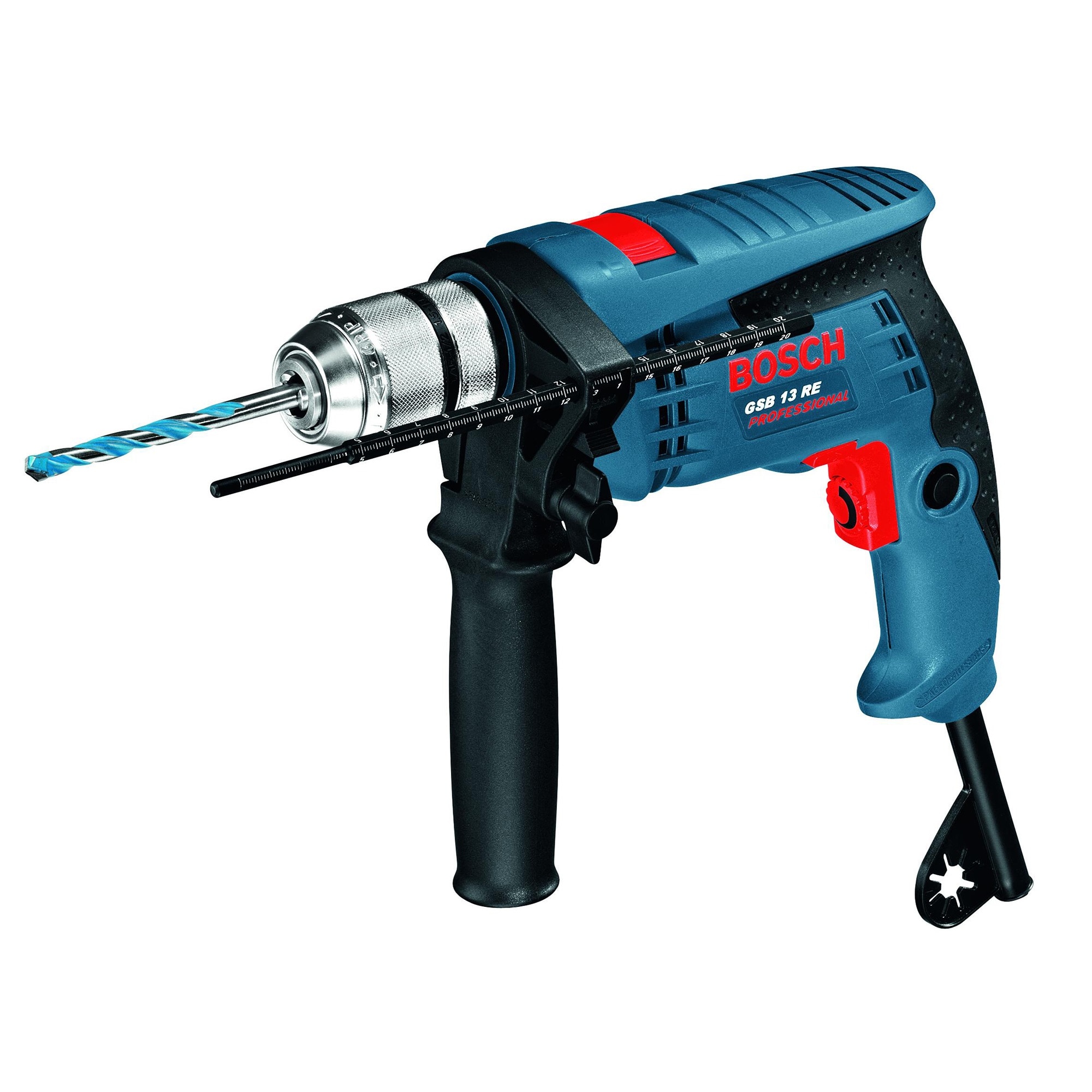 Masina de gaurit cu percutie (bormasina) Bosch Professional GSB 13 RE MR, 600 W, 230 V, 2800 RPM, 25 mm diametru maxim gaurire, 13 mm mandrina rapida, maner sup