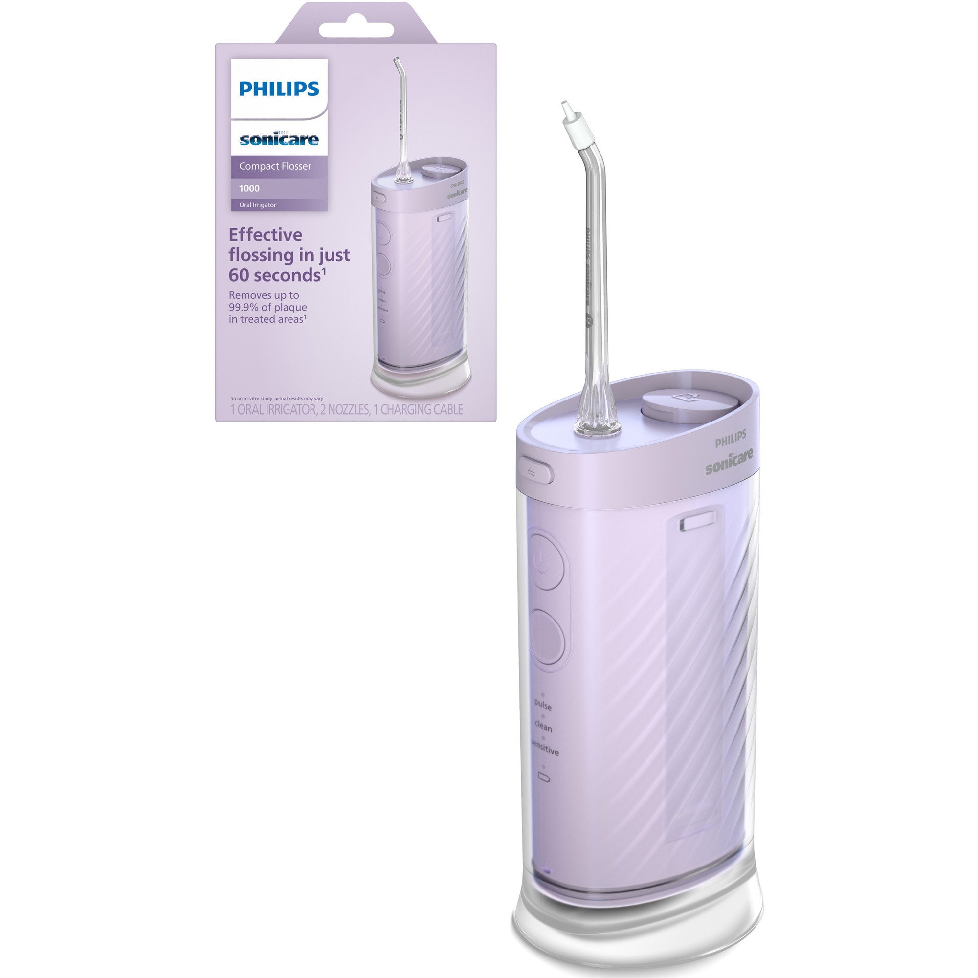 Irigator bucal tip dus bucal Philips Sonicare Seria 1000 HX3333/23, compact si portabil, rezervor pliabil de 200 ml, 3 moduri de curatare, contine 2 capete de c