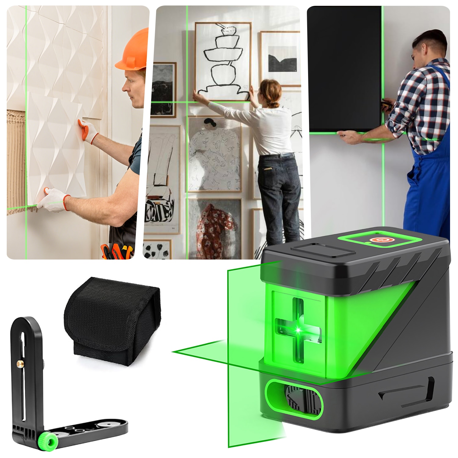 Nivela laser verde, Xinxu, fascicol laser cruce, ± 0.2 mm precizie, ± 4° domeniu de autonivelare, 3 moduri de scanare, 20m, Portabil, Rezistenta la apa, 78x79x5