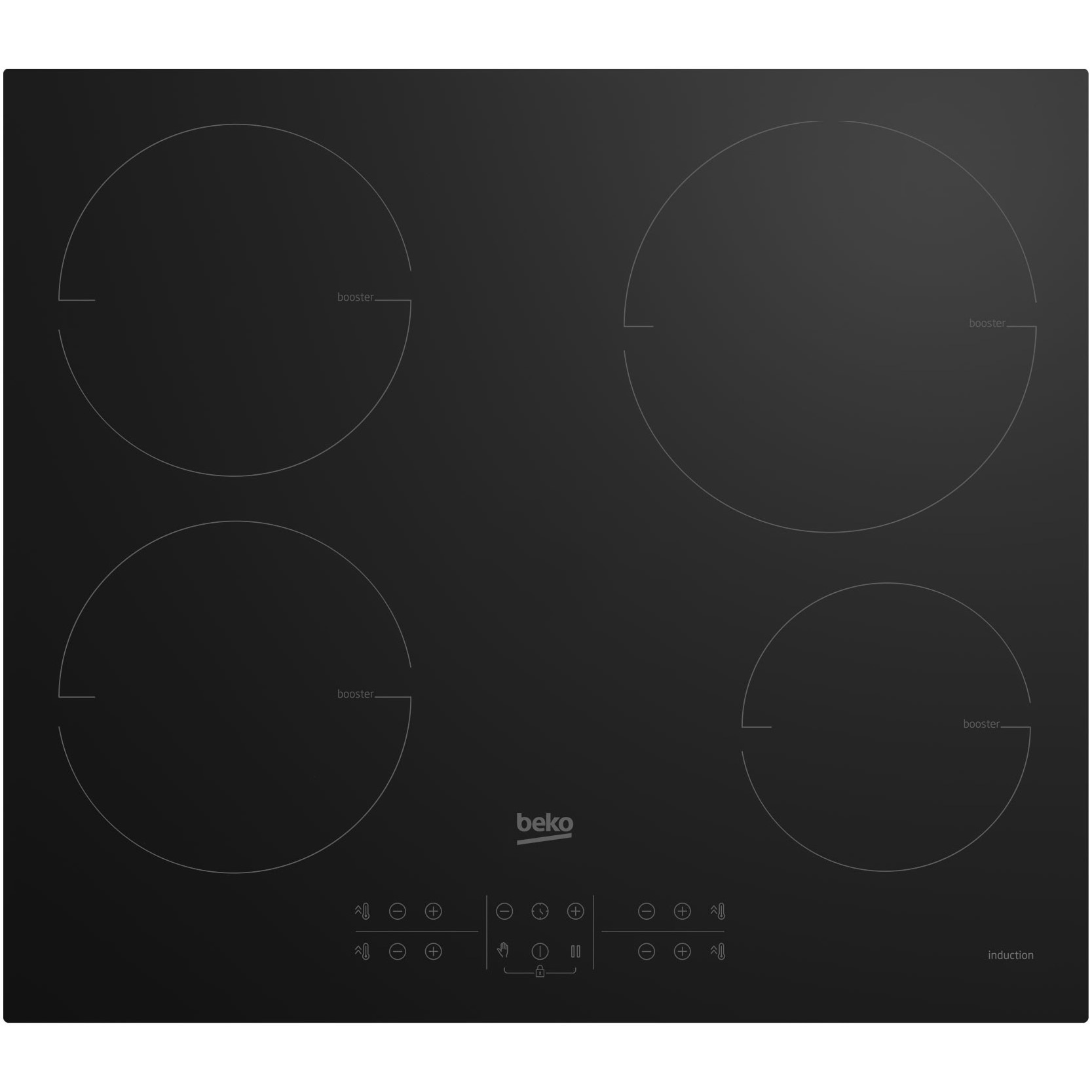 Plita incorporabila Beko HII64200MT, Inductie, 4 zone de gatit, Booster, Direct Acces, Stop & Go, 60 cm, Sticla neagra