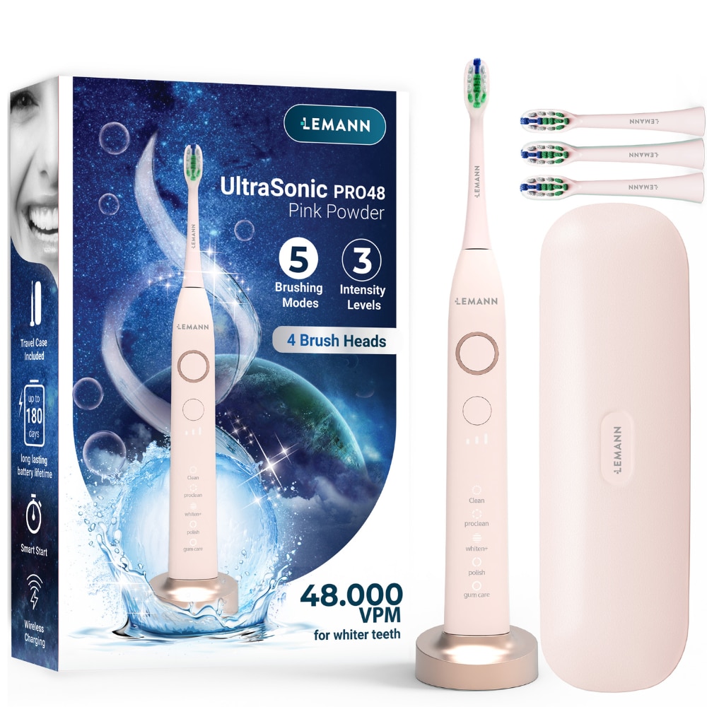 Periuta de dinti sonica electrica LEMANN UltraSonic Pro48, 48000 pulsatii/min, 5 moduri de curatare, 3 niveluri de intensitate, smart start, timer 2 minute, toc