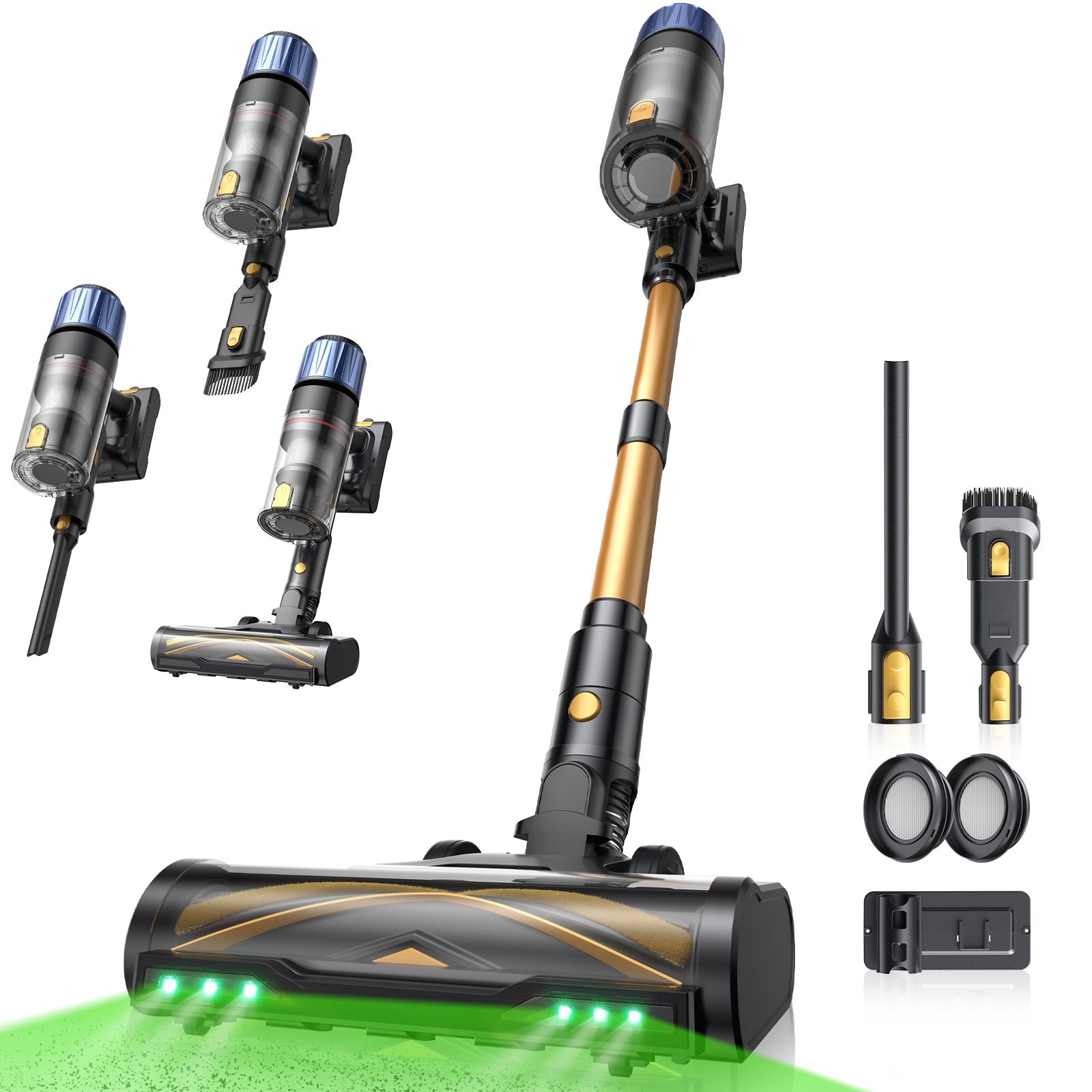 Aspirator vertical fara fir Proscenic P15, 580W, 60 kPa, recipient praf 1.5L, 70 min, faruri LED verzi