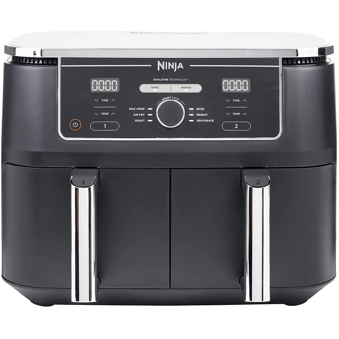 Friteuza cu aer cald Ninja Foodi DualZone AF400, 9.5l, 2470W, 6 functii de gatit, 2 placi cu invelis ceramic, functii Sync&Match, negru