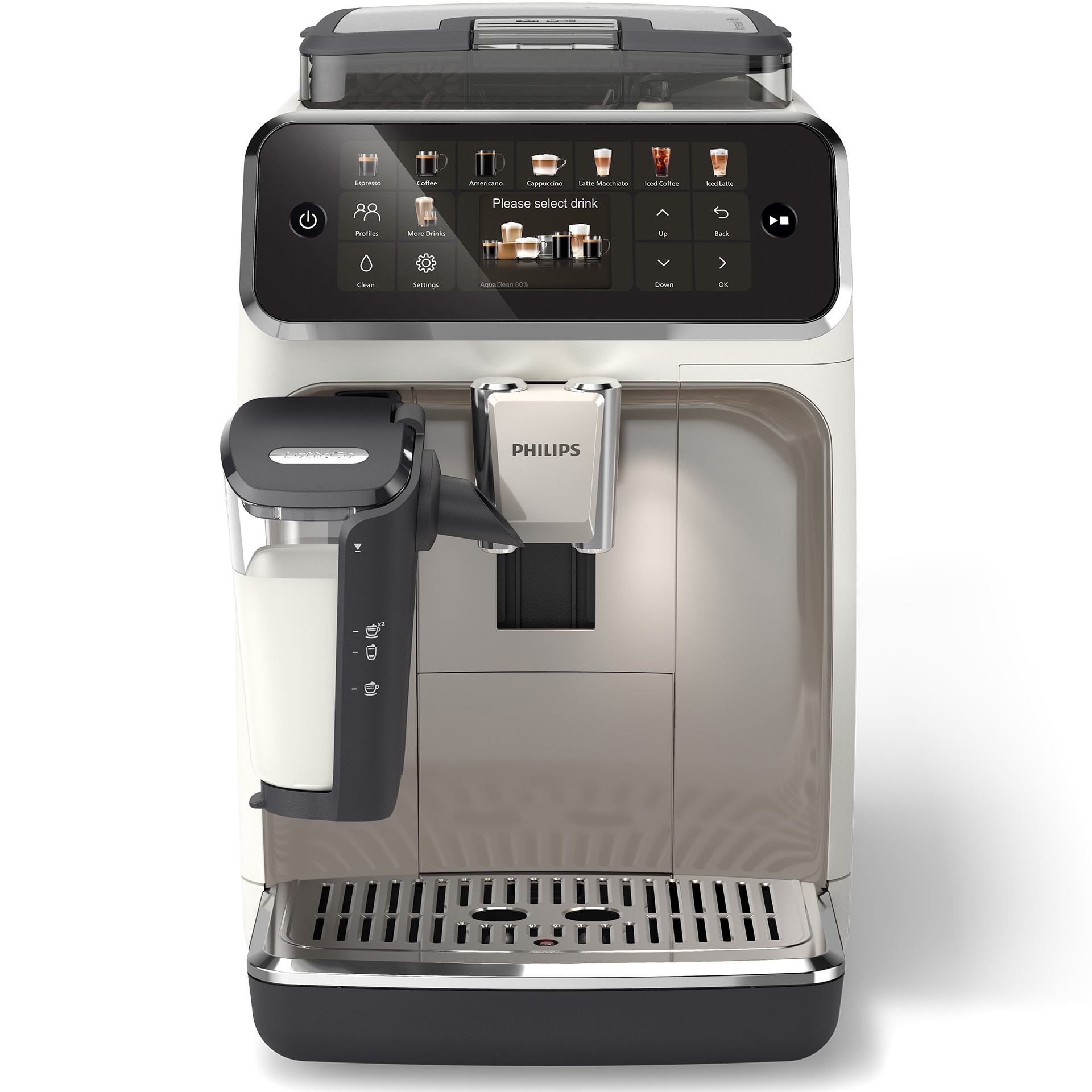 Espressor automat Philips EP5543/90 seria 5500, presiune 15 bari, solutie de lapte LatteGO, 20 tipuri de bauturi, ecran tactil, Tehnologie noua SilentBrew-prepa