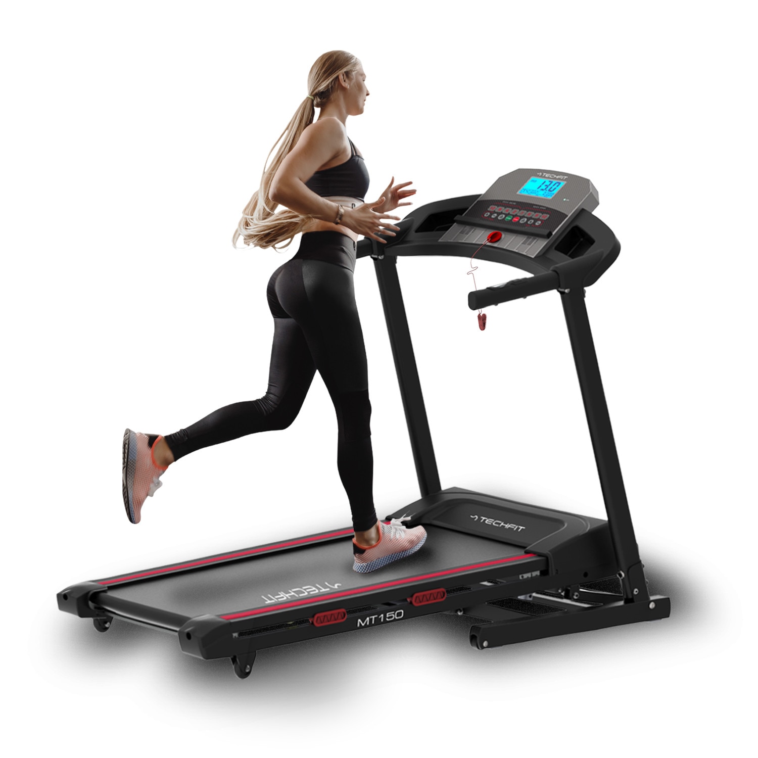 Banda de alergat electrica TECHFIT® MT150, motor 4 cai putere, inclinare automata 15%, Bluetooth/Kinomap, FitShow, Zwift, suport tableta, sistem auto-lubrifiere