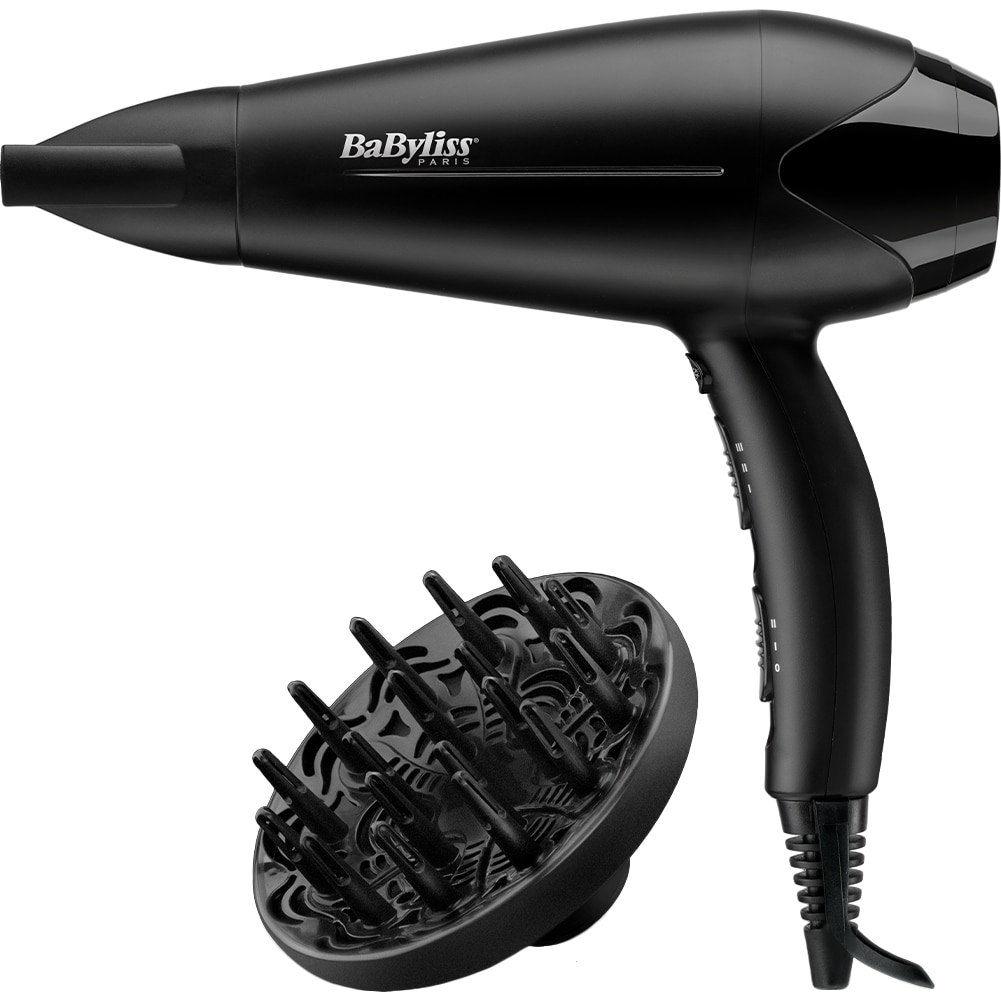 Uscator de par BaByliss D563DE, 2100W, 2 viteze, 3 trepte de temperatura, 2 accesorii: difuzor, concentrator, Tehnologie Ceramica, Negru