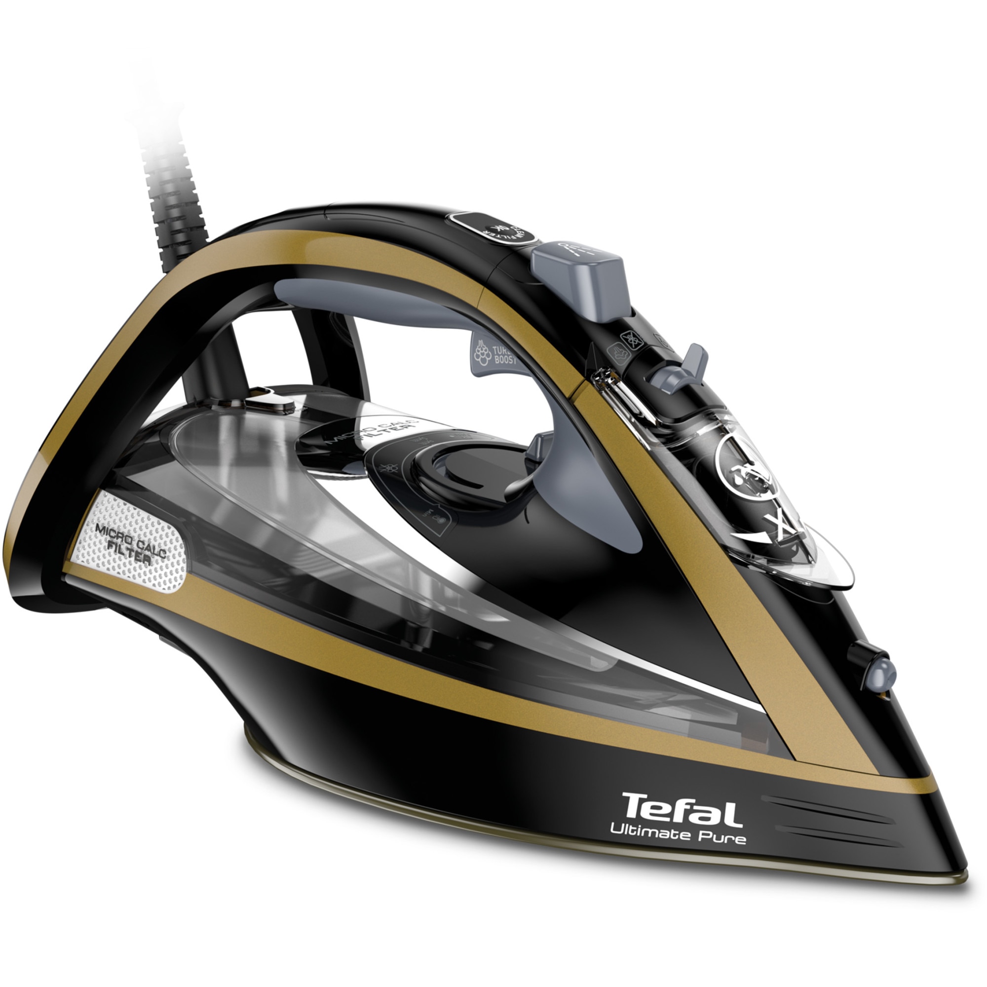 Fier de calcat Tefal Ultimate Pure FV9847E0, 3200W, jet de abur 260g/min, abur variabil 0-60g/min, rezervor apa 350ml, talpa Durilium AirGlide AutoClean, oprire