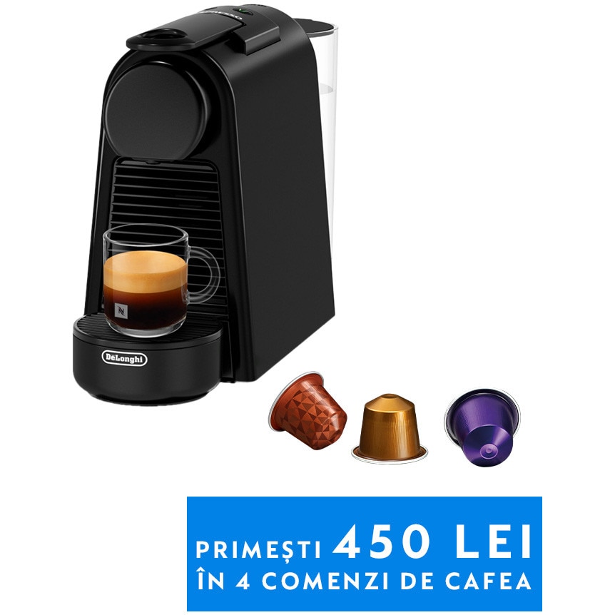 Espressor Nespresso by De’Longhi Essenza Mini Black, 19 bari, 1260 W, 0.6 l, Negru, set capsule degustare inclus