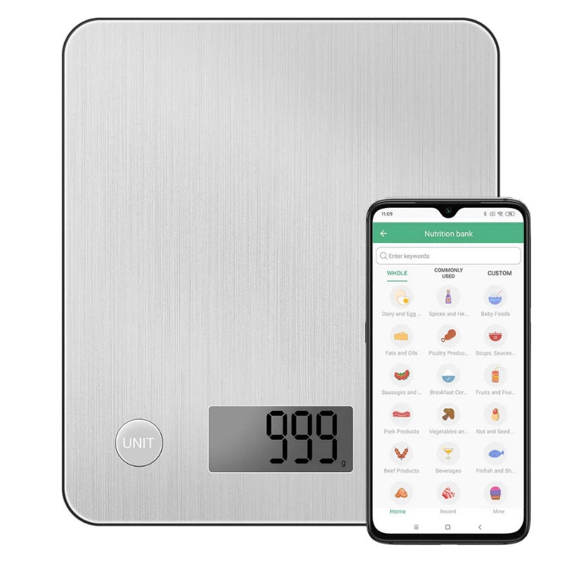 Cantar de bucatarie inteligent Vitality Lab™ Nutri Steel, 24 indici nutritionali pentru mancare, calculator calorii, aplicatie IOS/Android, integrare Apple Heal