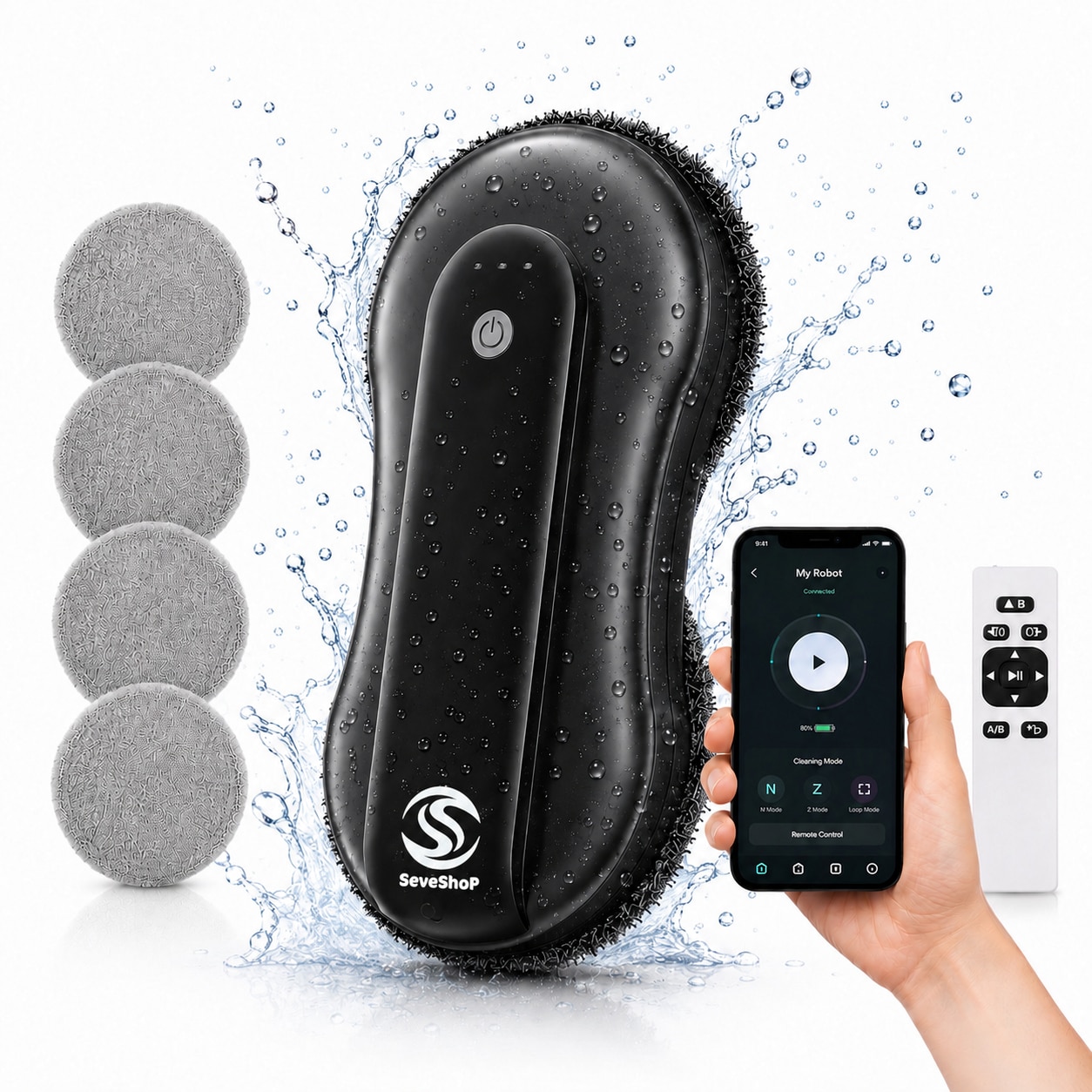 Robot Curatare Geamuri, SeveShop®, Robot Spalat Geamuri Cu Pulverizare Apa Bidirectionala, Stergator Electric Ultra-Subtire Pentru Sticla, Aspirator Geamuri Cu