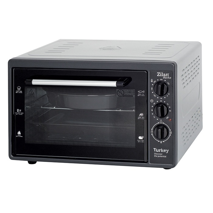 Cuptor Electric Zilan Gusto, 38 L, 1500 W, Temperatura Ajustabila, Reglaj Timp, 2 Tavi Incluse, Gri
