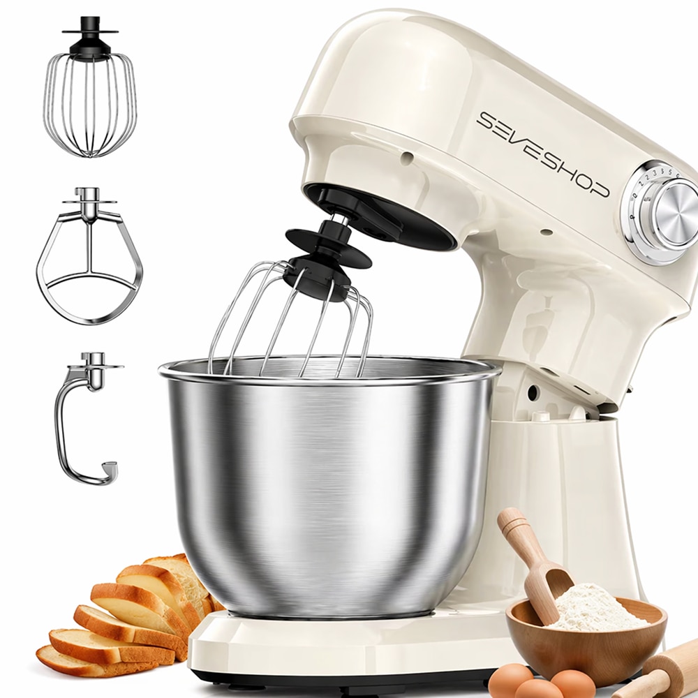 Mixer Cu Bol 4.7L SeveShop® Teendow, Din Inox, Mixer Profesional 1500W, 12 Trepte De Viteza, Mod Pulse, Cap Rabatabil, Accesorii Incluse Pentru Framantare, Mixa