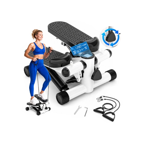 Stepper, stepper pentru uz casnic echipat cu doua benzi de rezistenta, cu un design usor si portabil, ecran LED multifunctional, capacitate de incarcare de pana