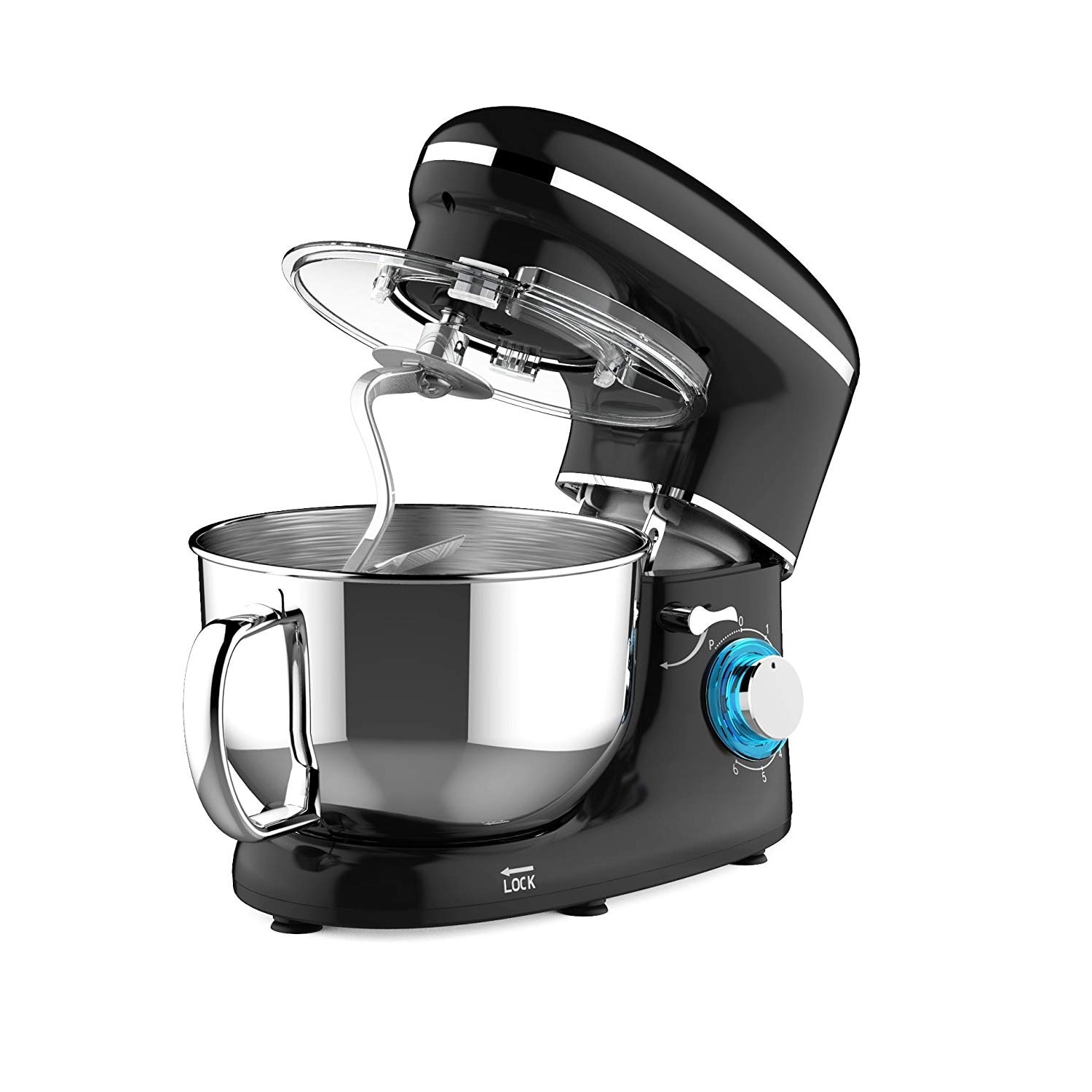 Stand Mixer multifunctional Hurricane, 1000W, bol inox detasabil 4.5L, 6 viteze + pulse, miscare planetara, Negru