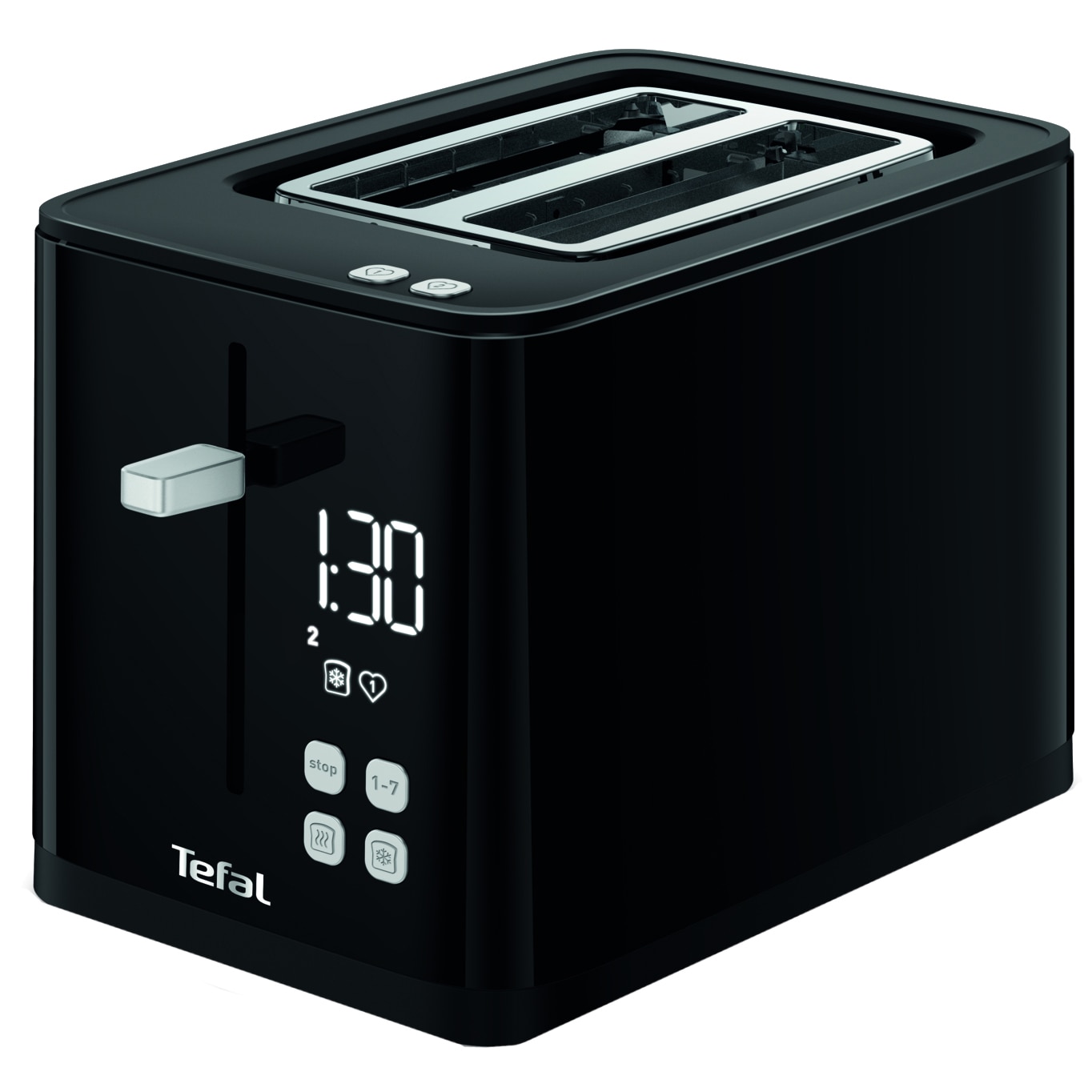 Prajitor de paine Tefal Smart'n Light TT640810, 850W, 2 felii, ecran digital, 3 functii dedicate, 7 niveluri de rumenire, negru