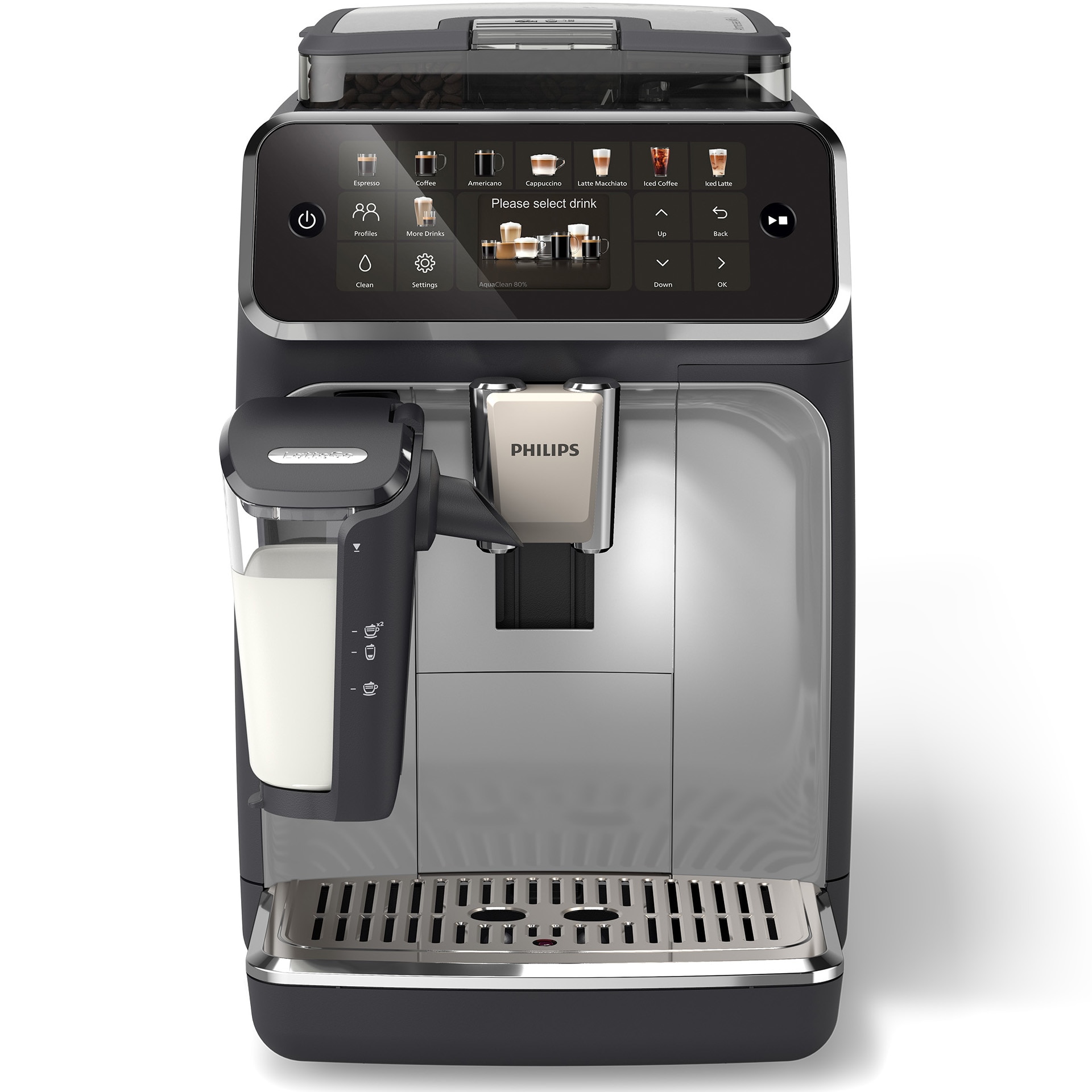 Espressor automat Philips EP5546/70 seria 5500, presiune 15 bari, solutie de lapte LatteGO, 20 tipuri de bauturi, ecran tactil , Tehnologie noua SilentBrew-prep